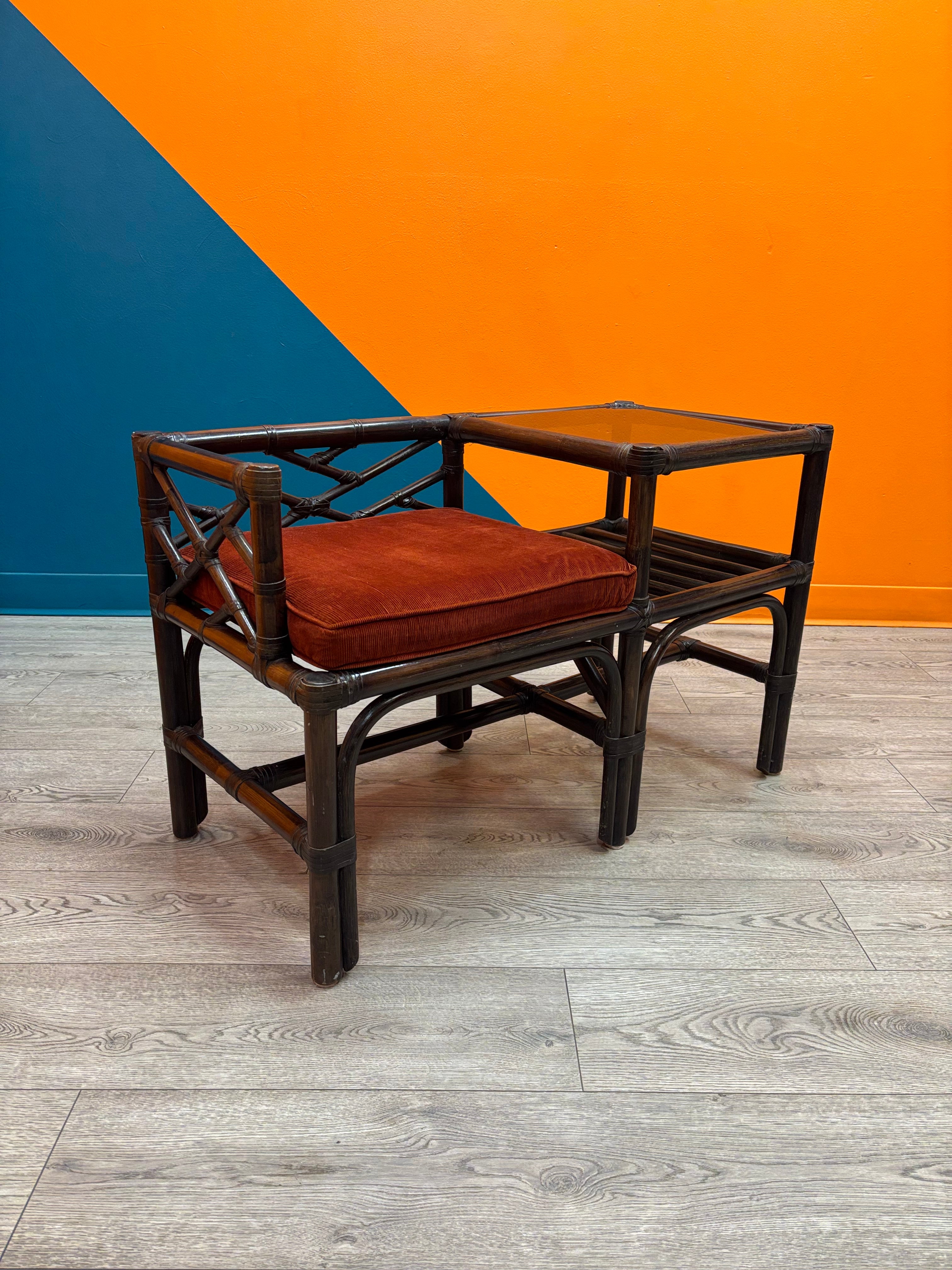 Rattan & Glass Telephone Bench