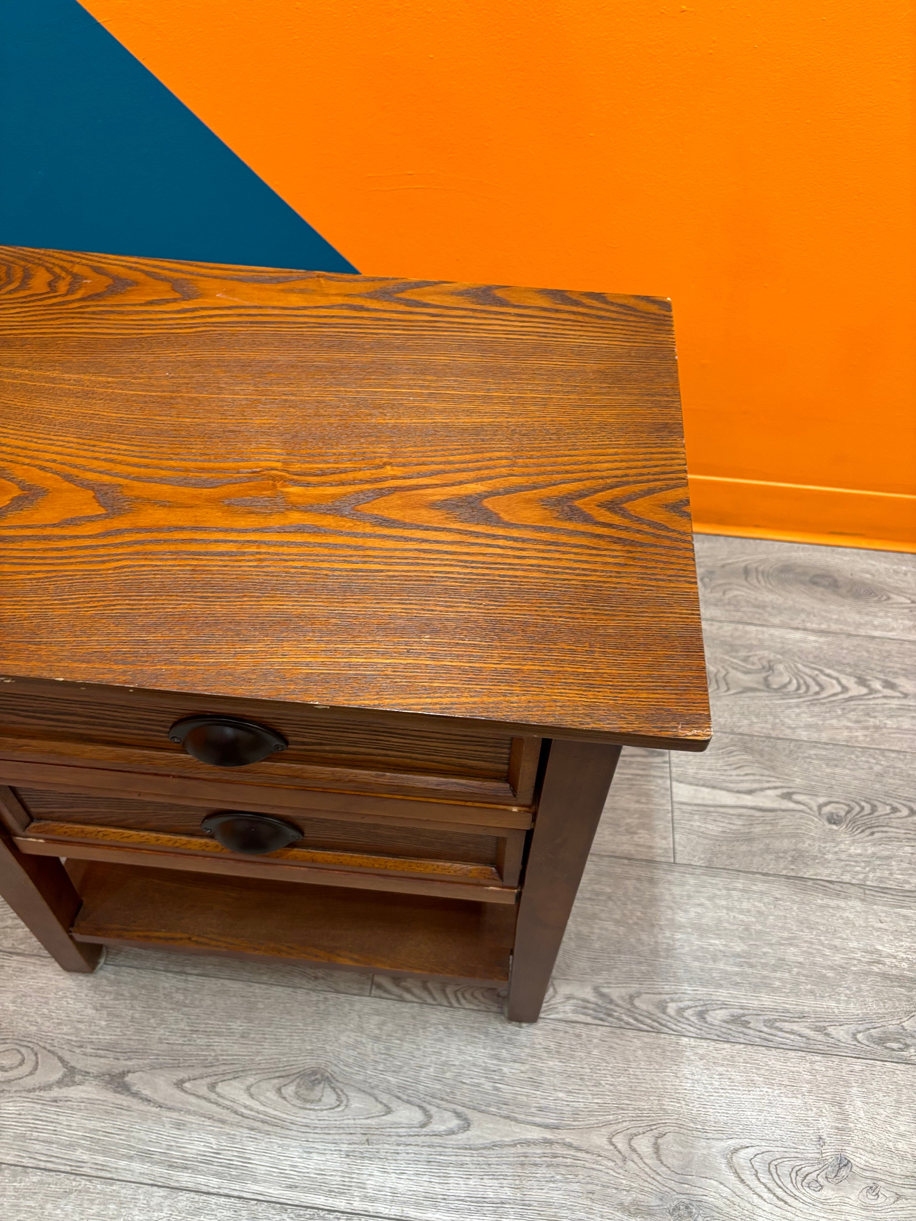 Wood Side Table with Drawers
