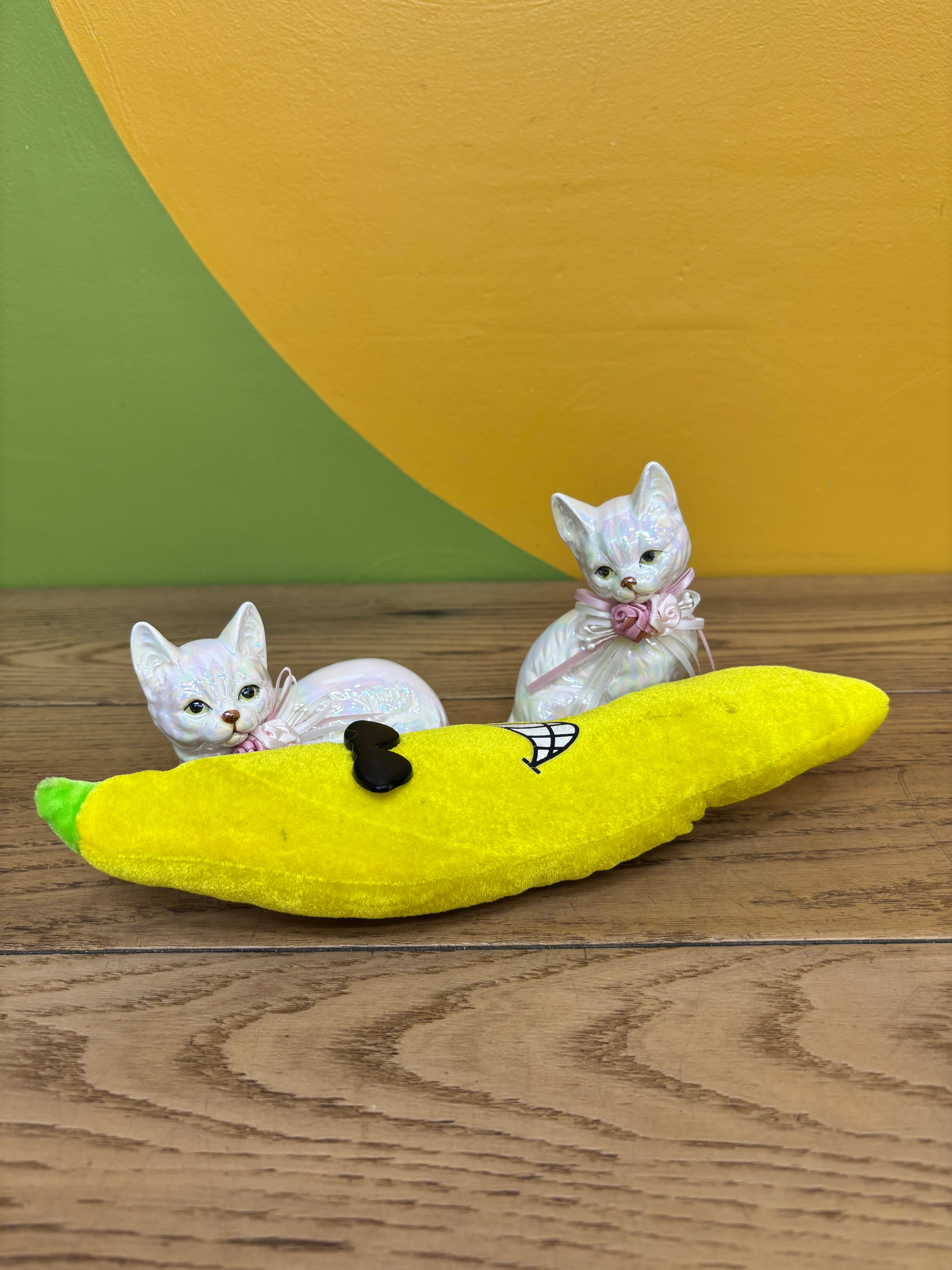 Iridescent Porcelain Cat Figurines (2)
