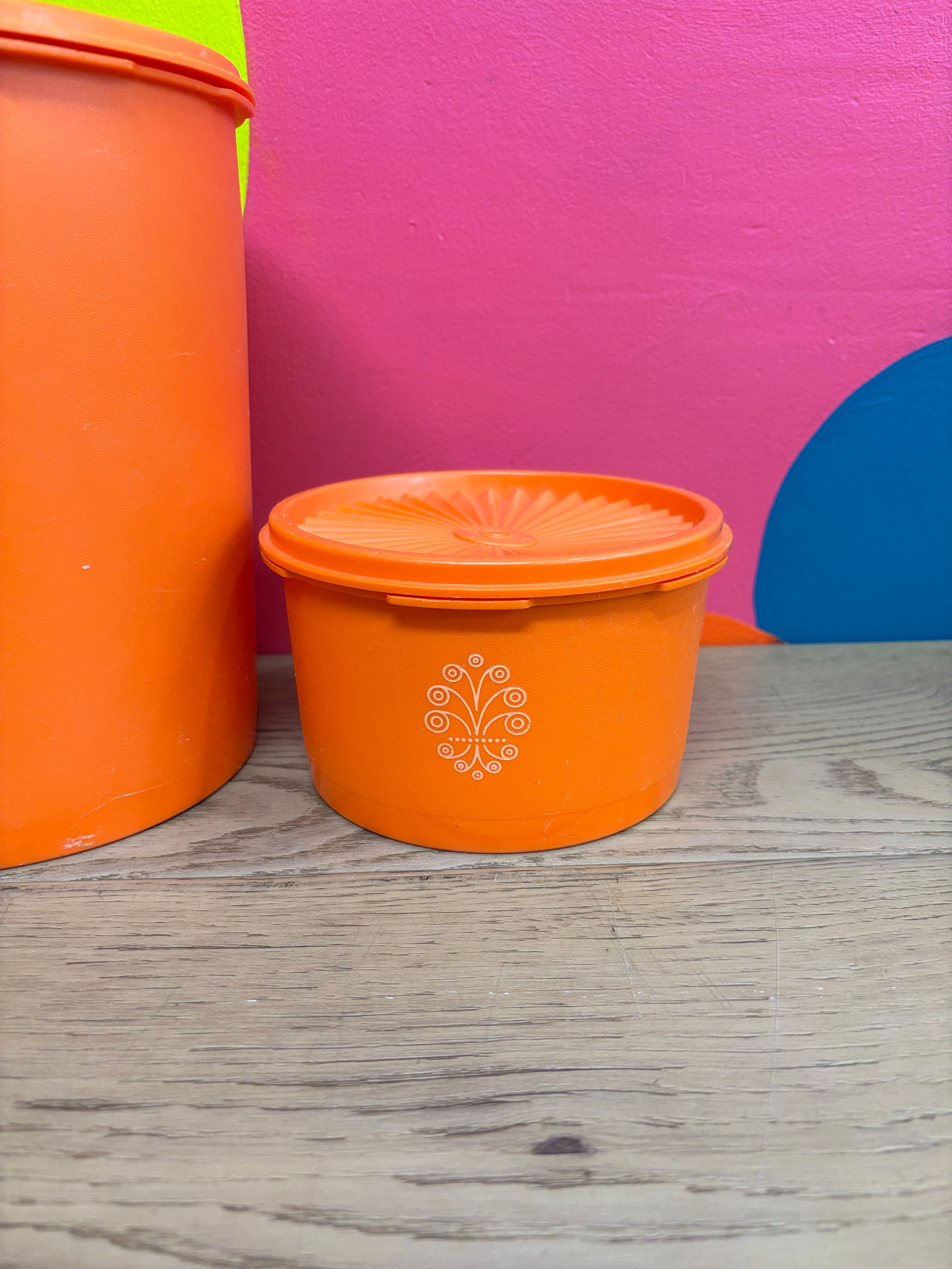 (3) Orange Tupperware Canisters