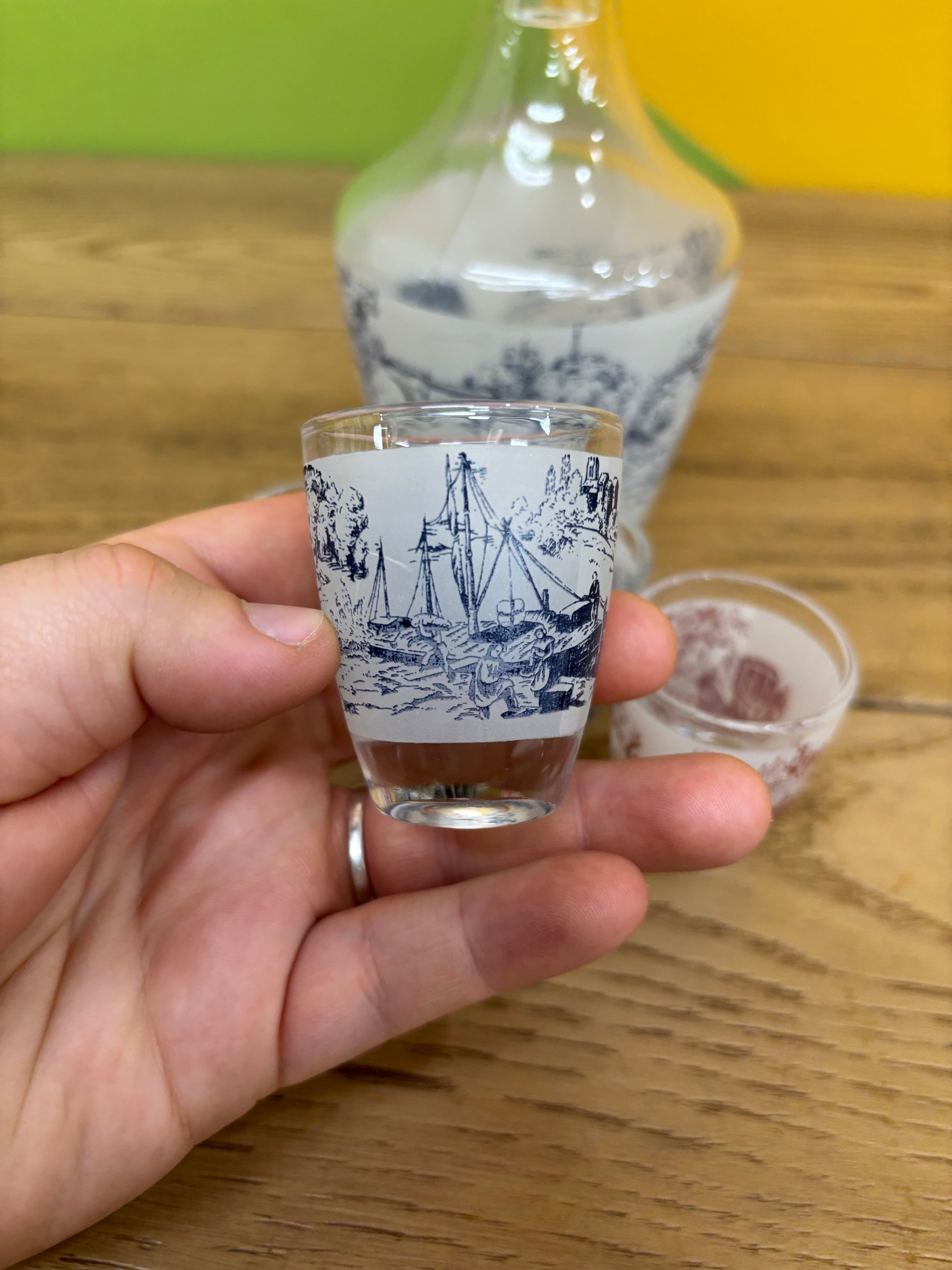 French Liqueur Glass Decanter Set