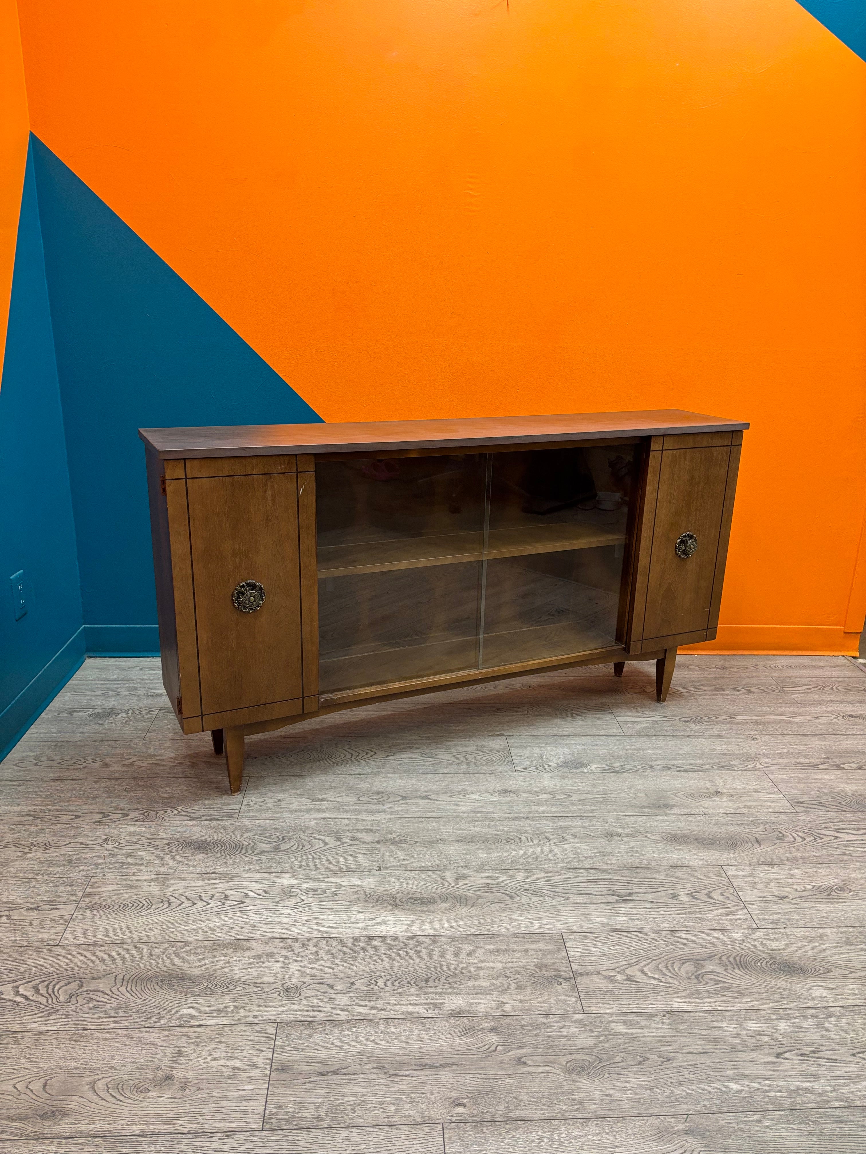 Wood Cabinet with Glass Doors