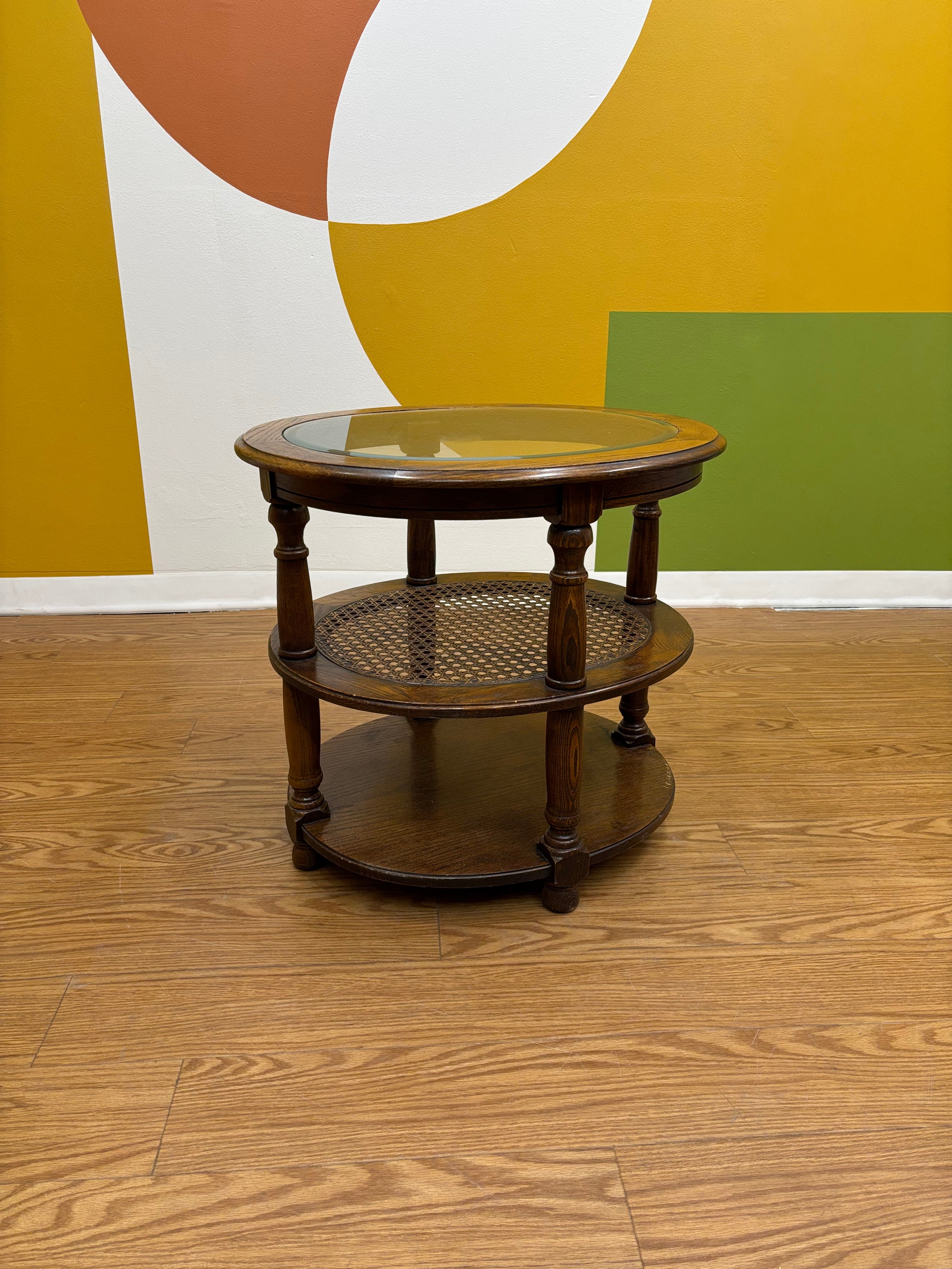Oval Wood & Glass Side Table