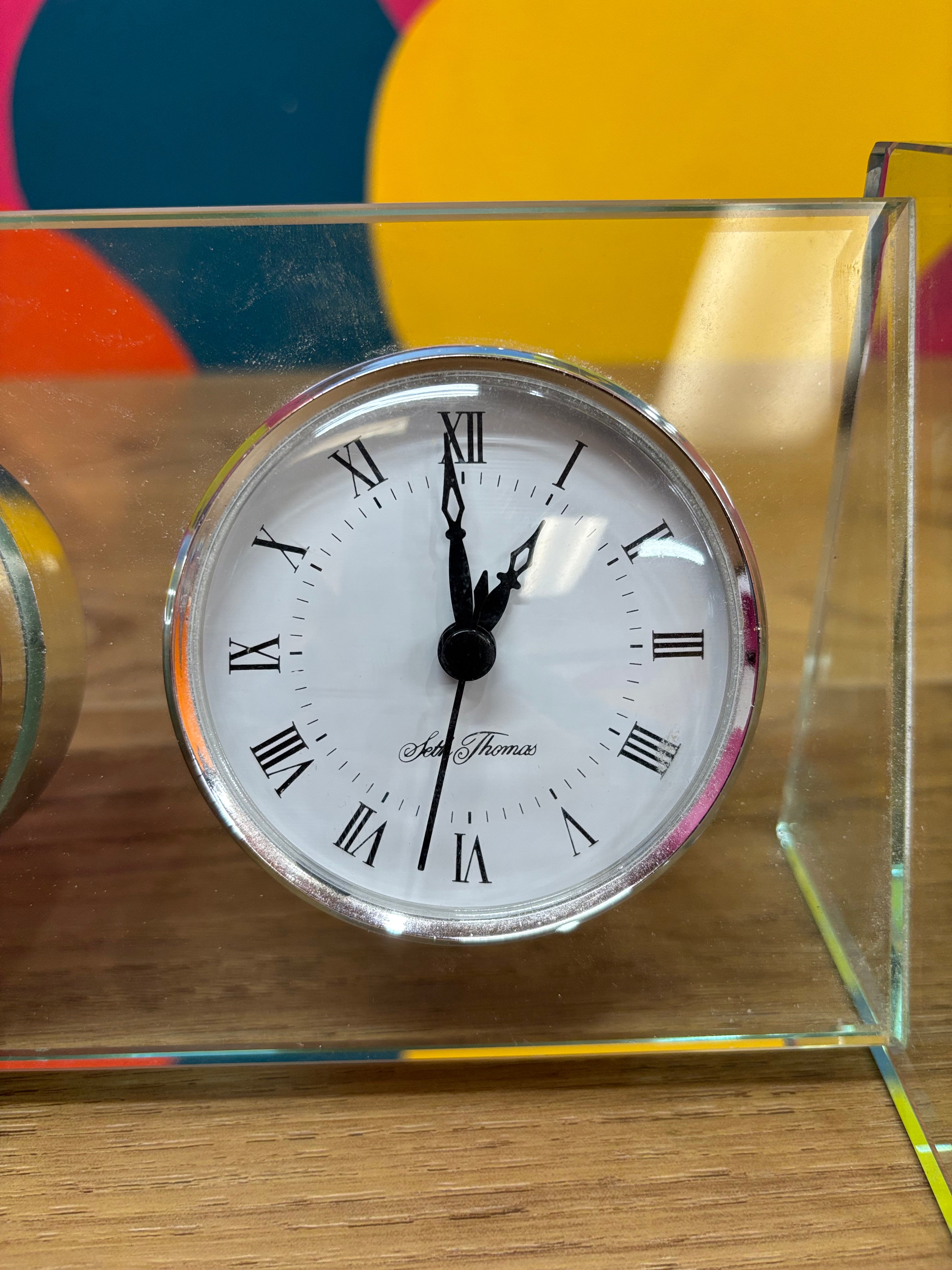 Glass Desktop Clock & Thermometer