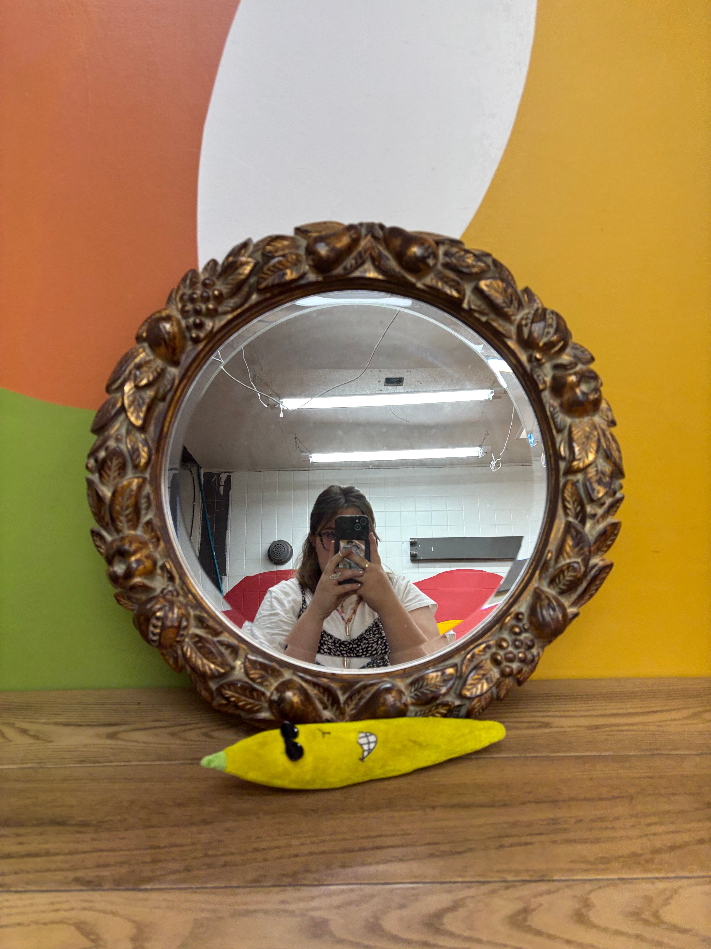 Round Gold Framed Mirror