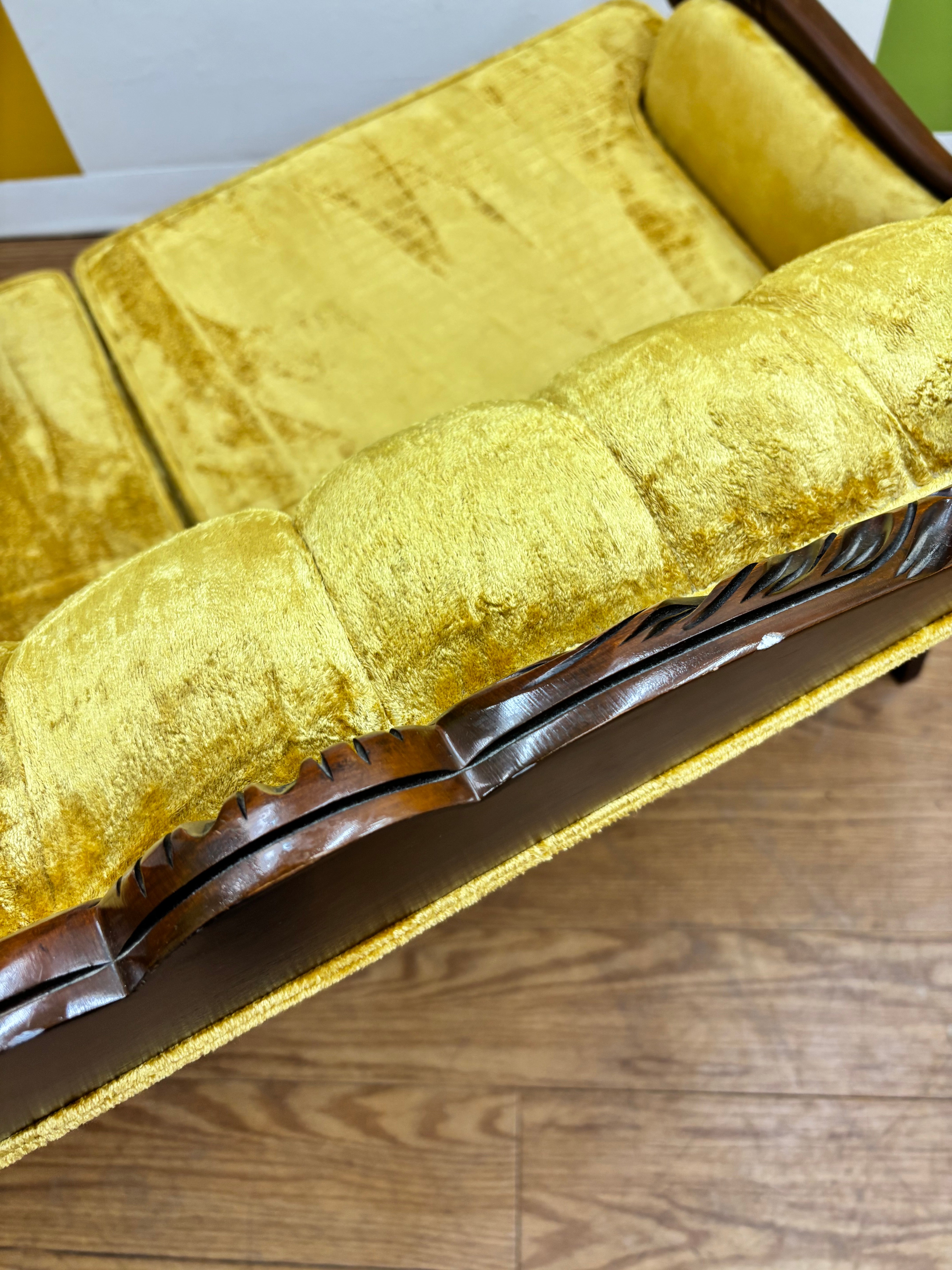 Yellow Tufted Loveseat