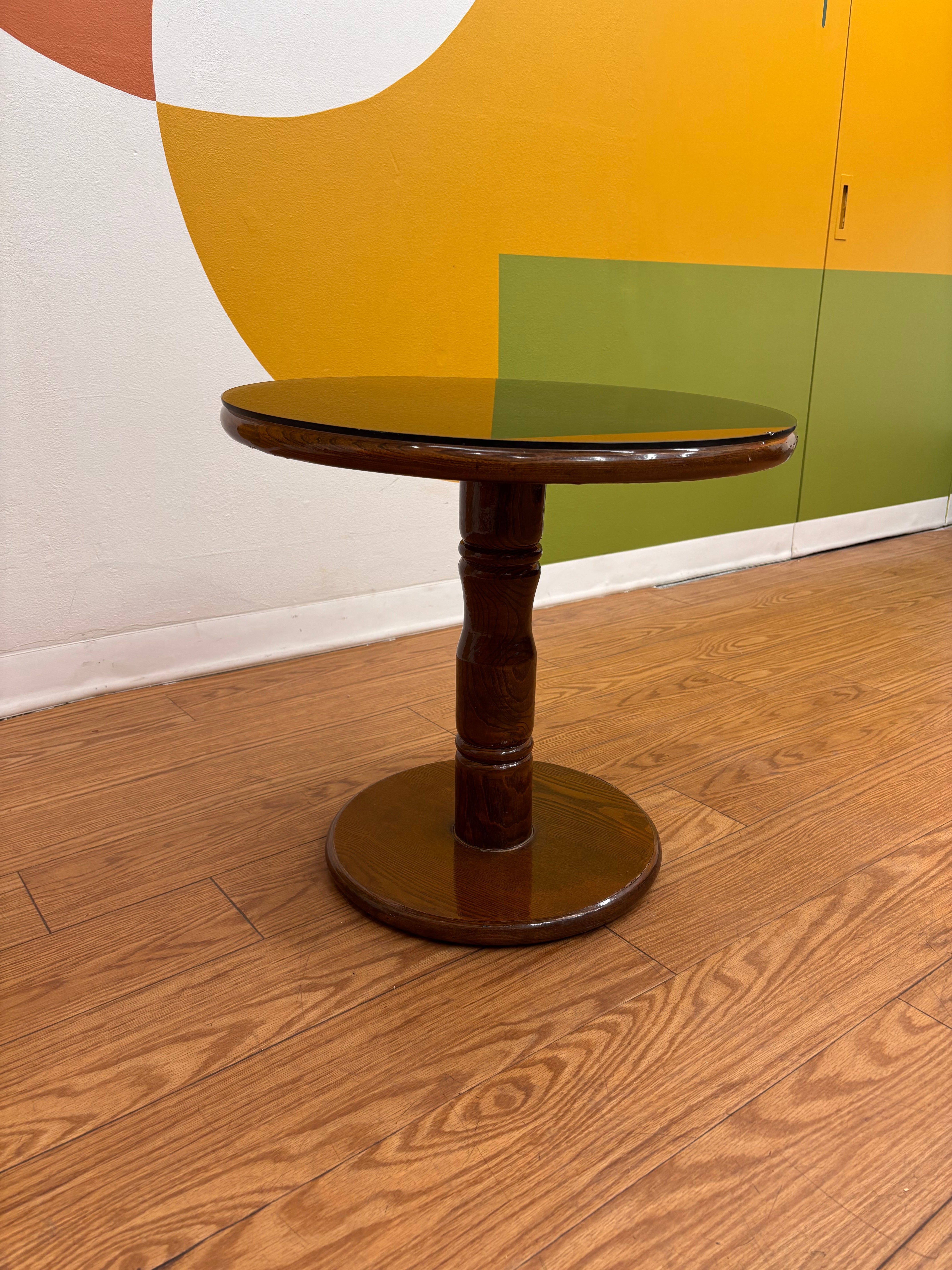 Round Glass Top Wood Table