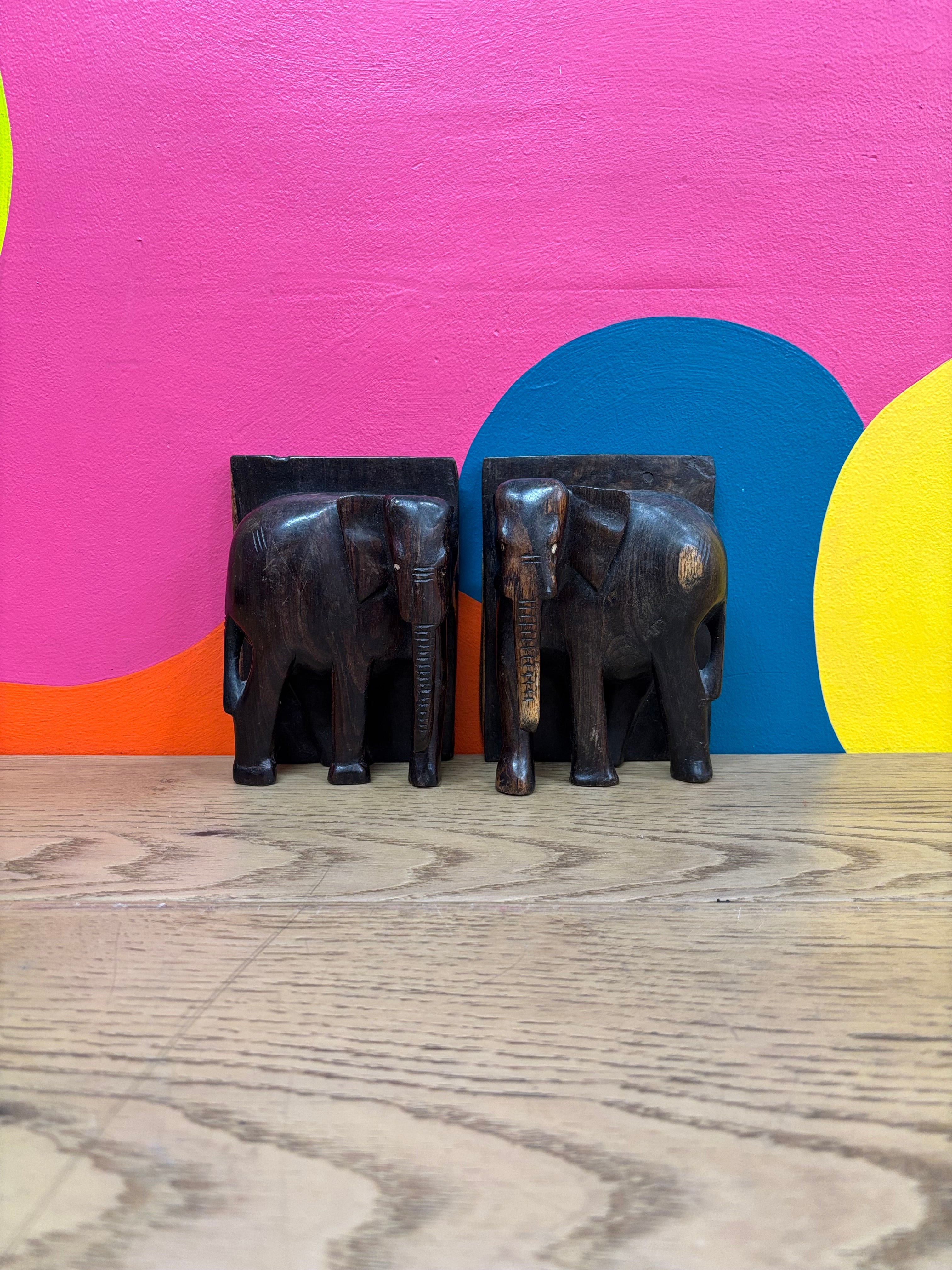 Wood Elephant Bookends