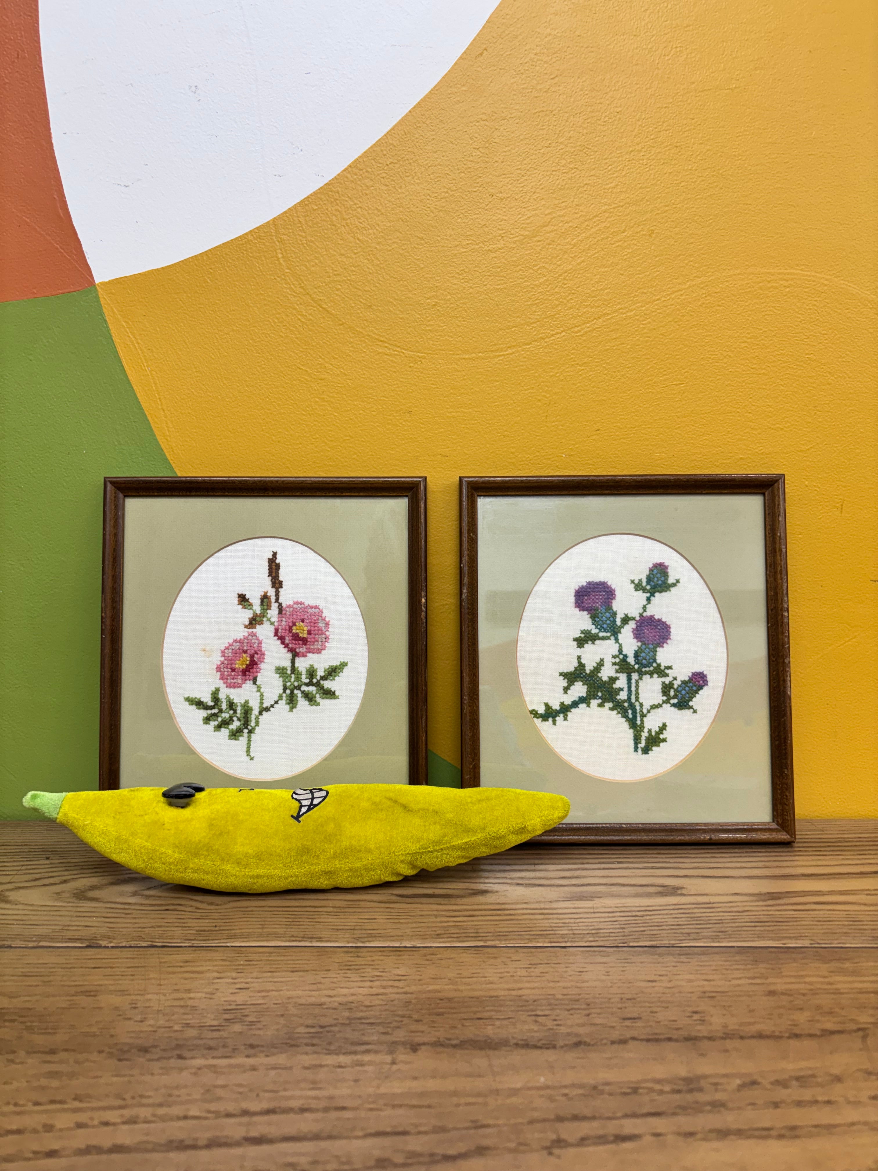 Set of 2 Botanical Cross-Stitch Art