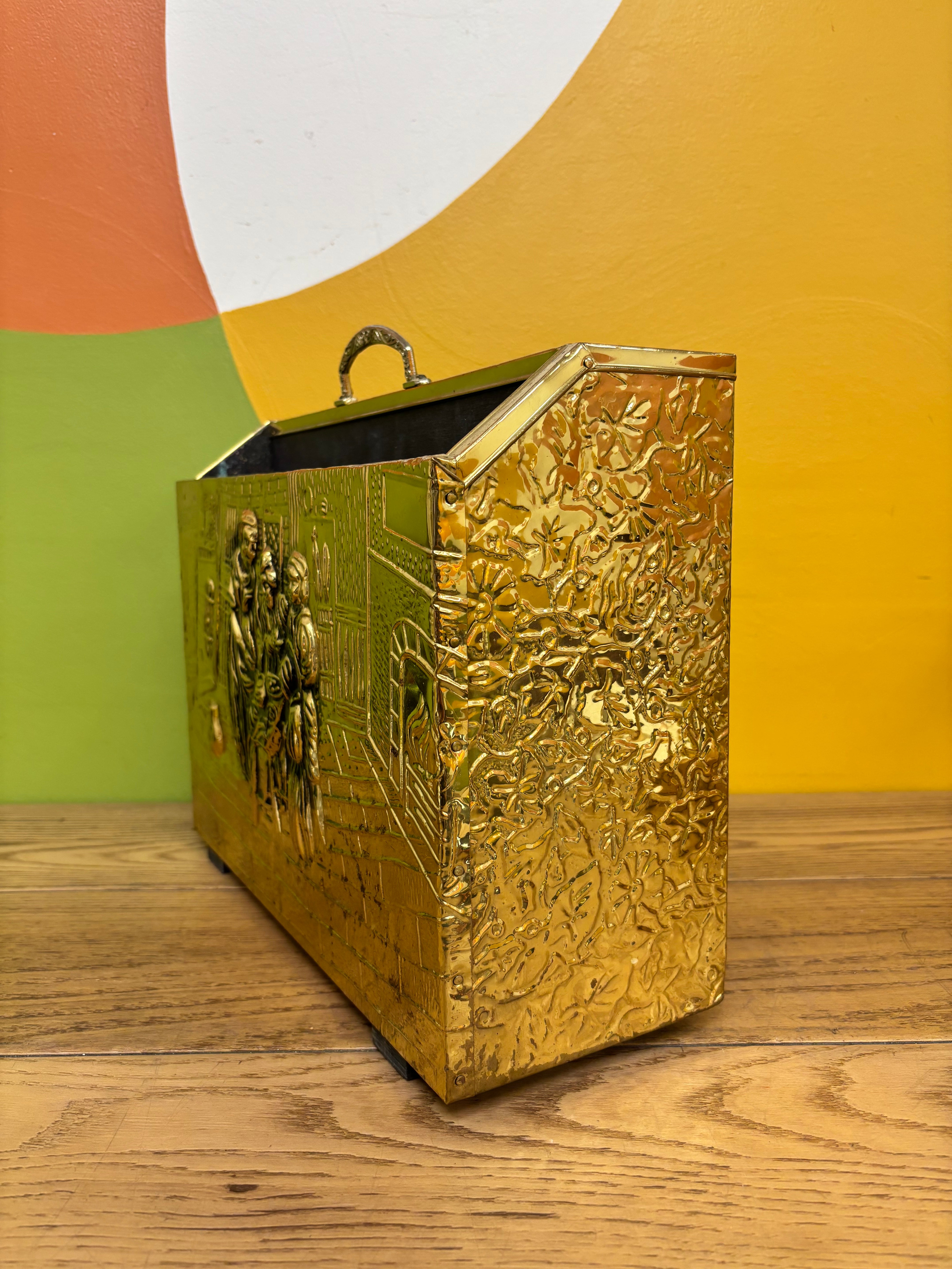 Embossed Hammered Brass Magazine Rack