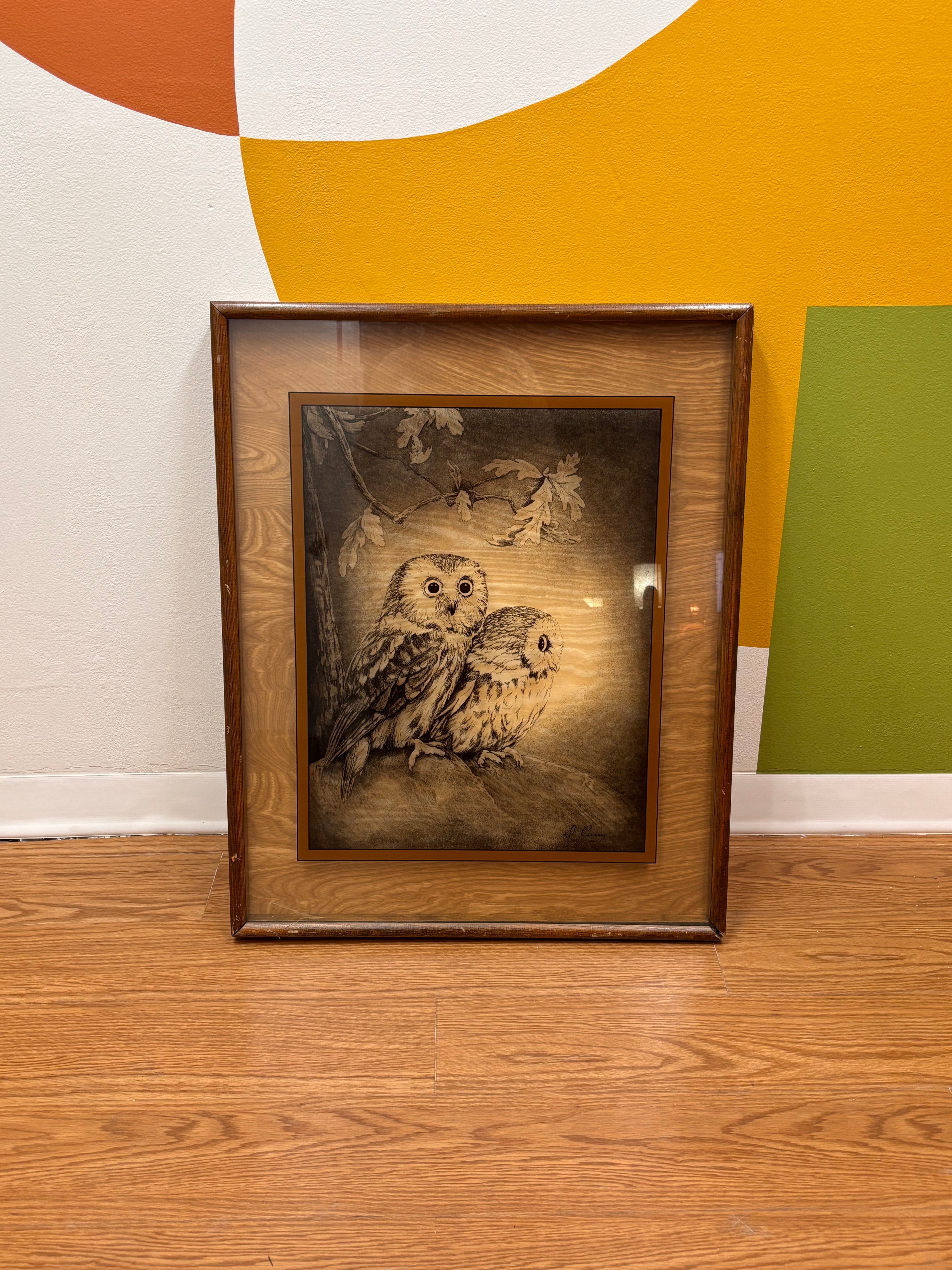 Etched Owls Glass Art