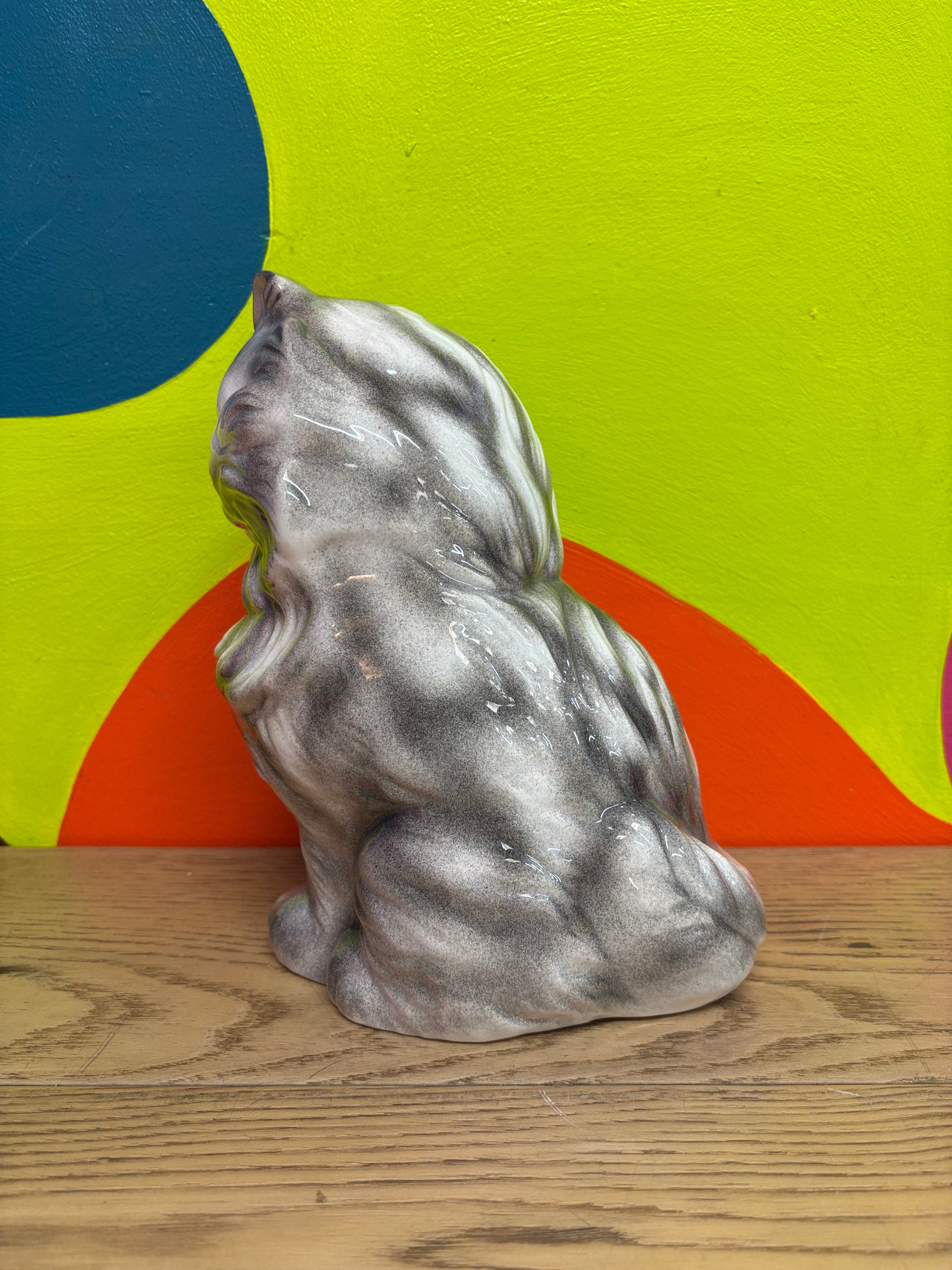 Ceramic Cat with Tongue Out Statue