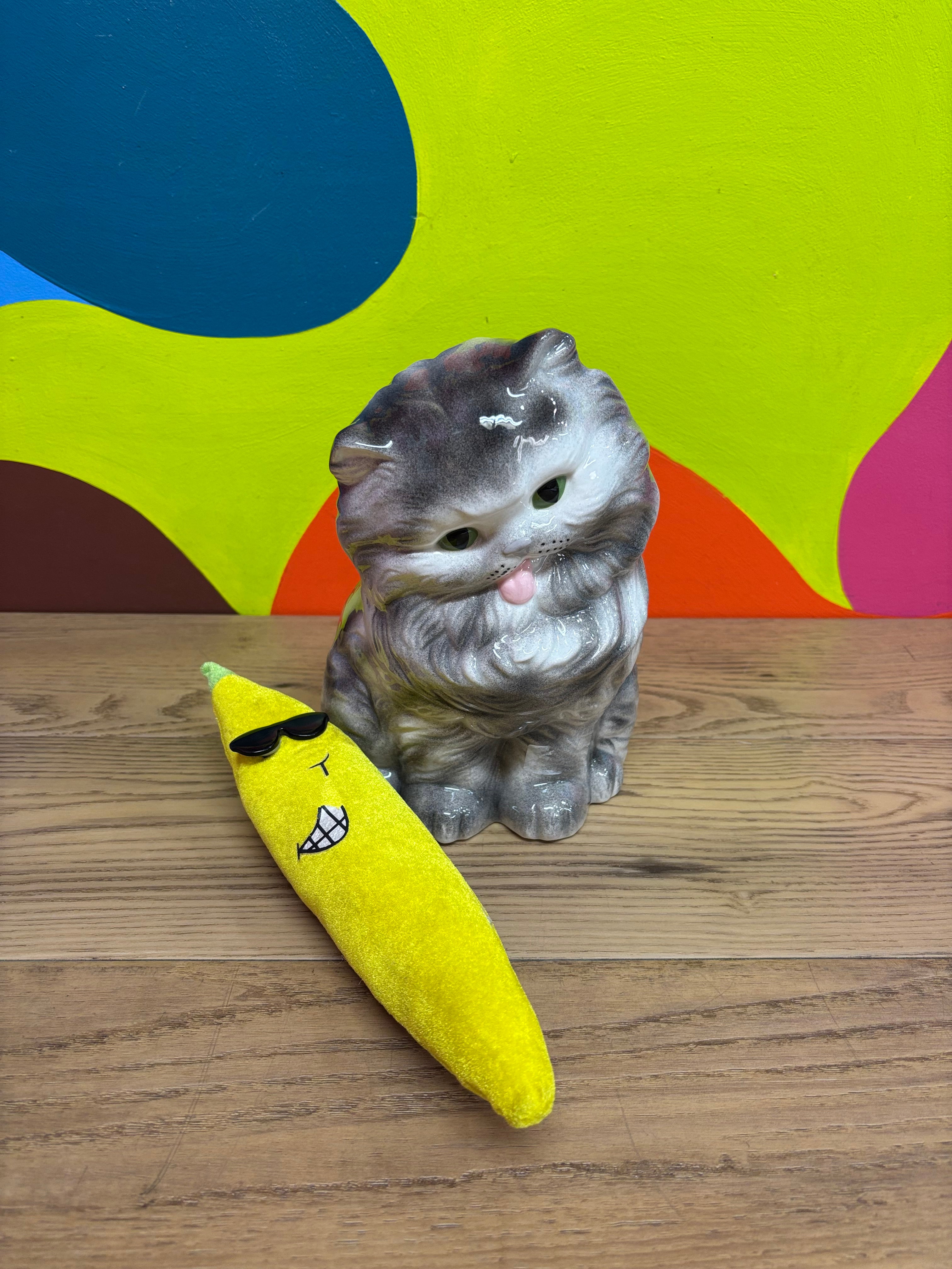 Ceramic Cat with Tongue Out Statue