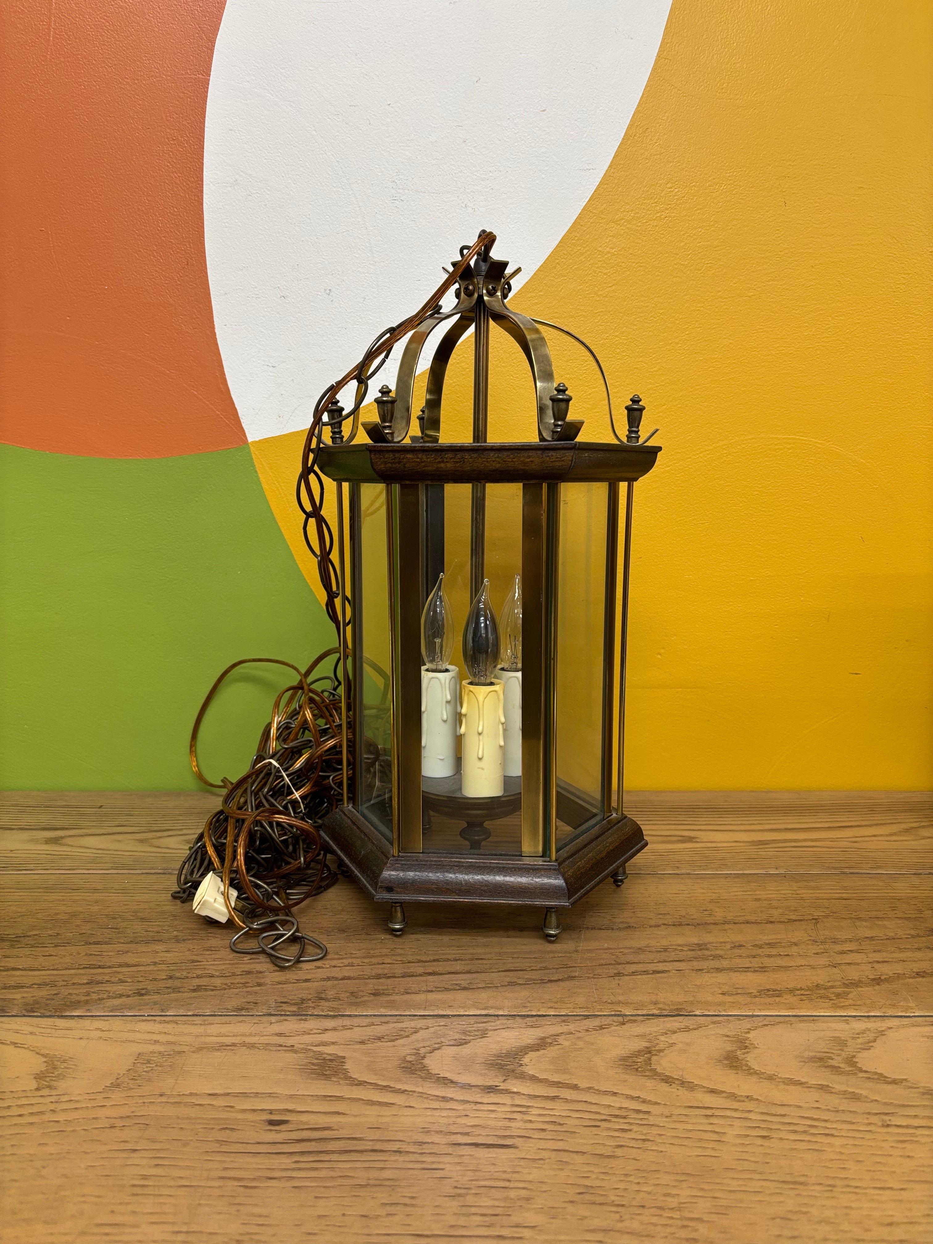 Glass Lantern Style Swag Lamp