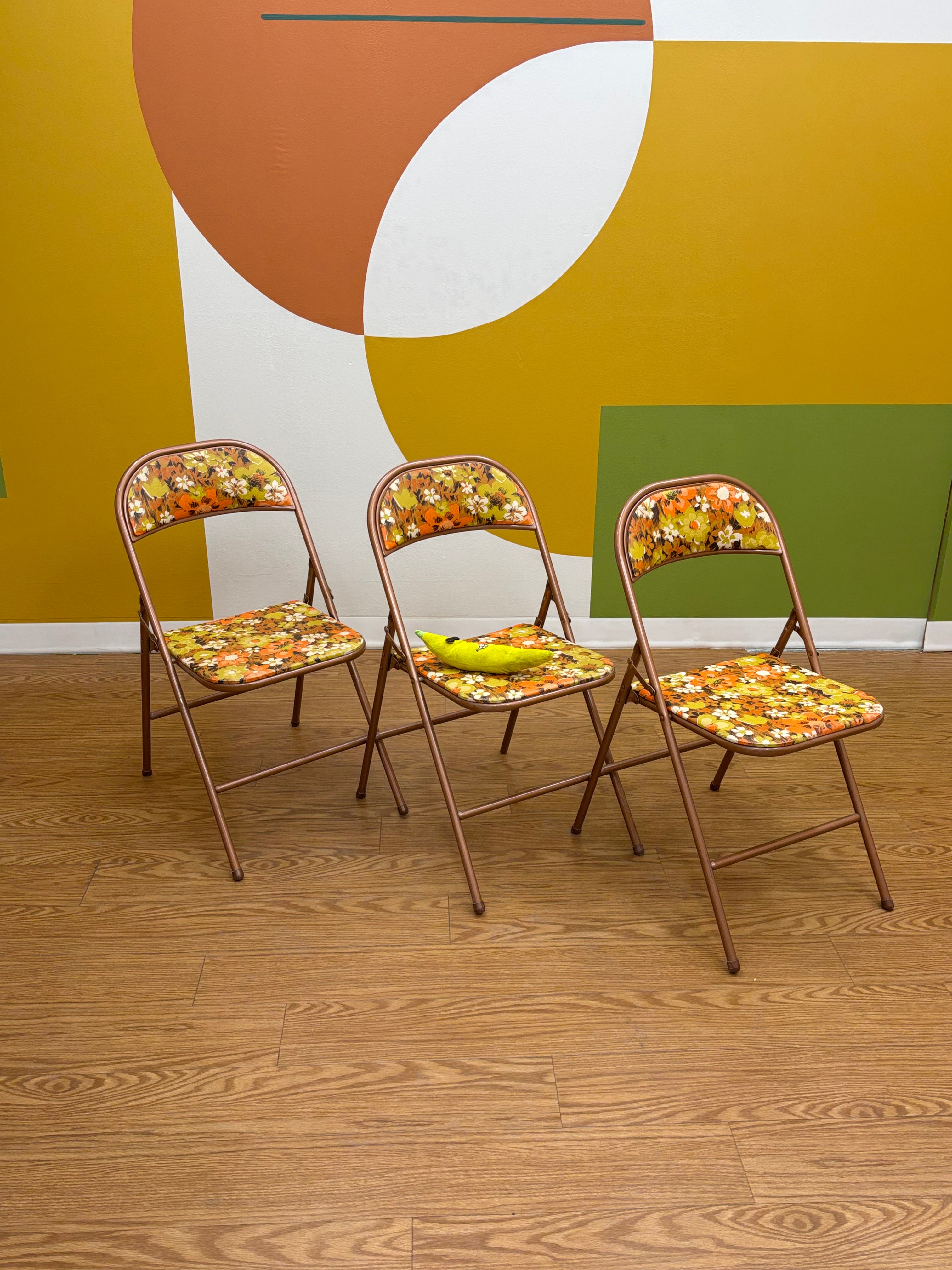 (3) Floral Cooey Folding Chairs