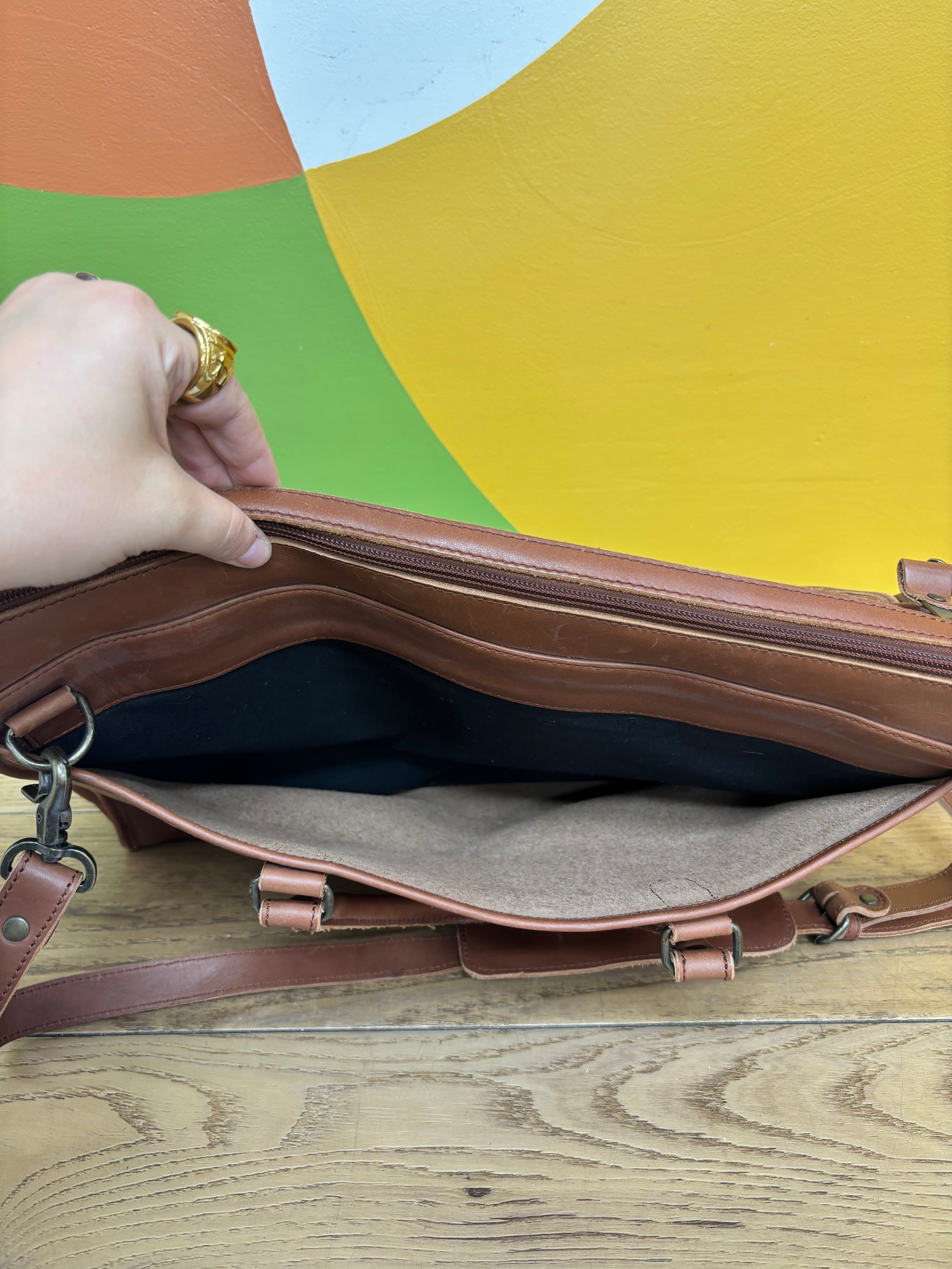 Brown Leather Top-Loading Brief