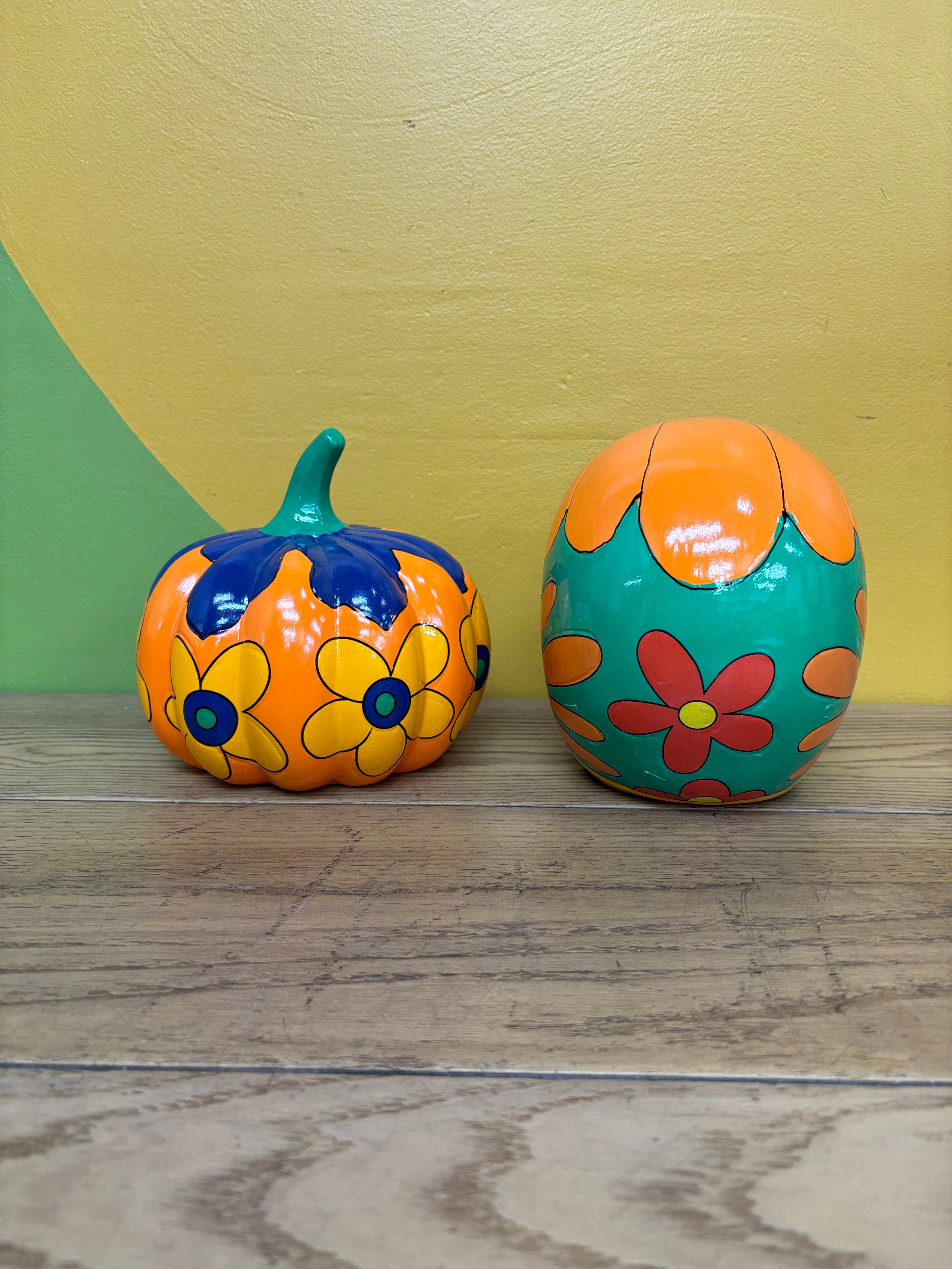 Painted Pumpkin & Skeleton Head