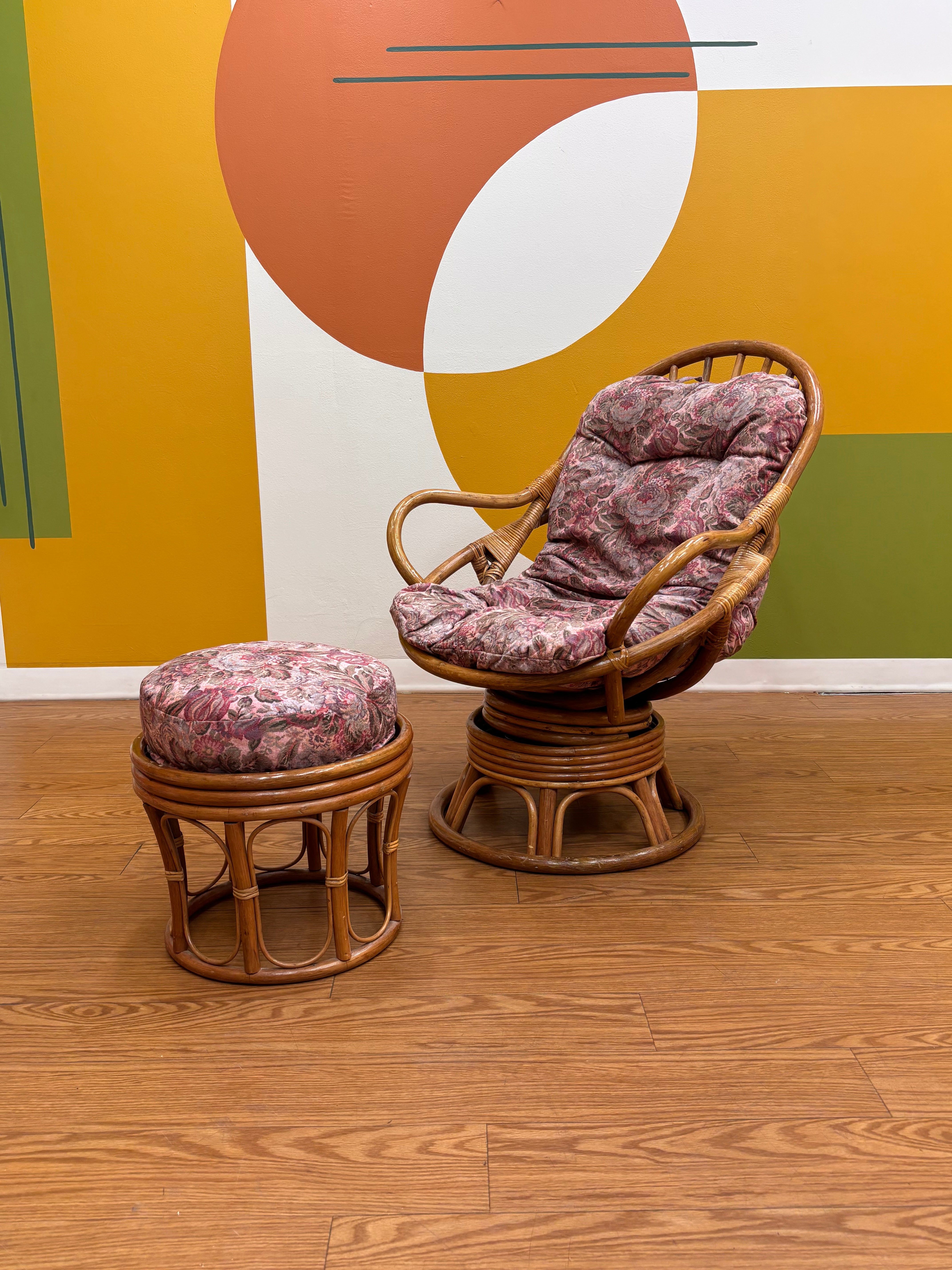 Rattan Swivel Rocking Chair and Ottoman