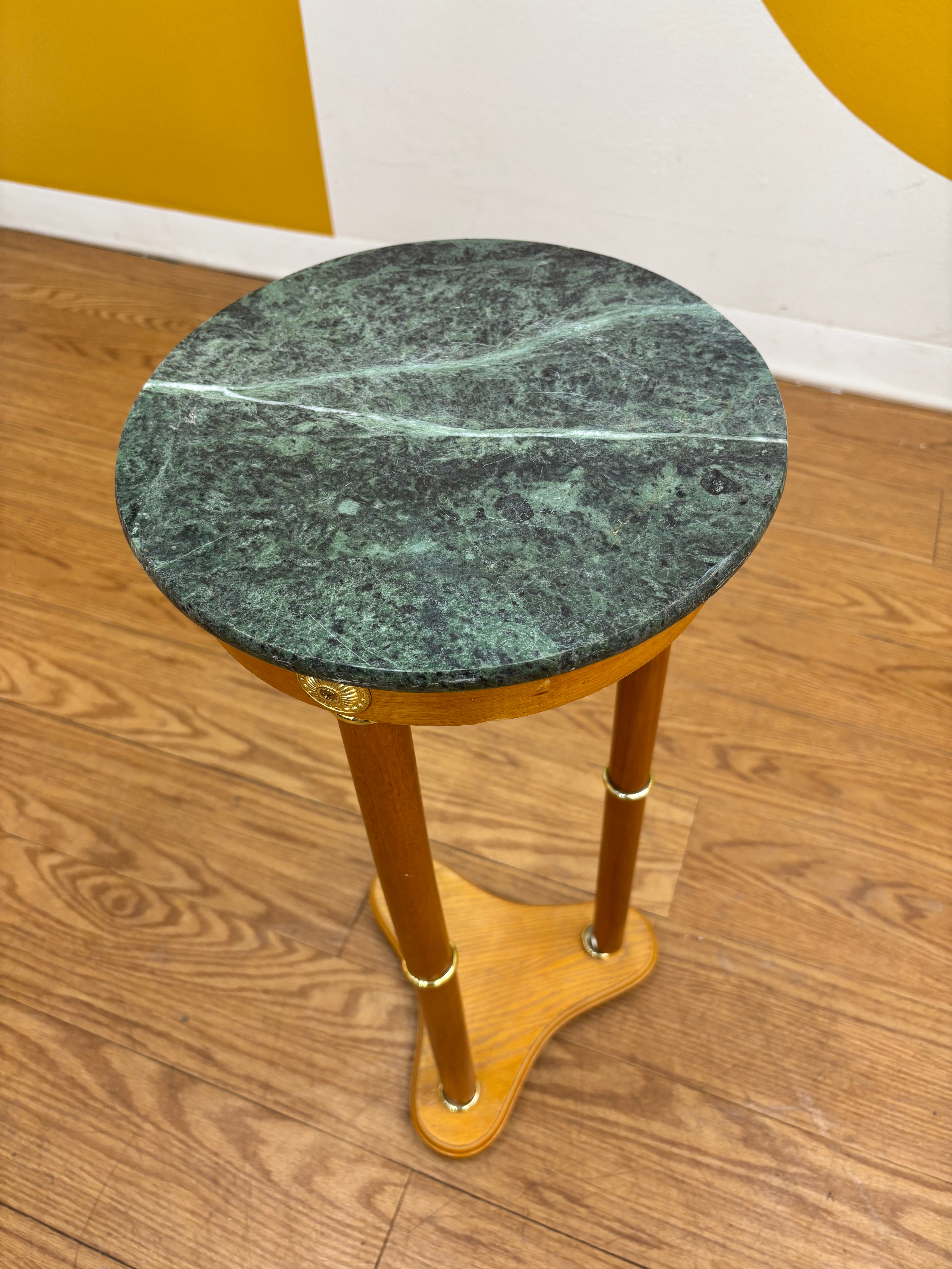 Wood Side Table with Marble Top