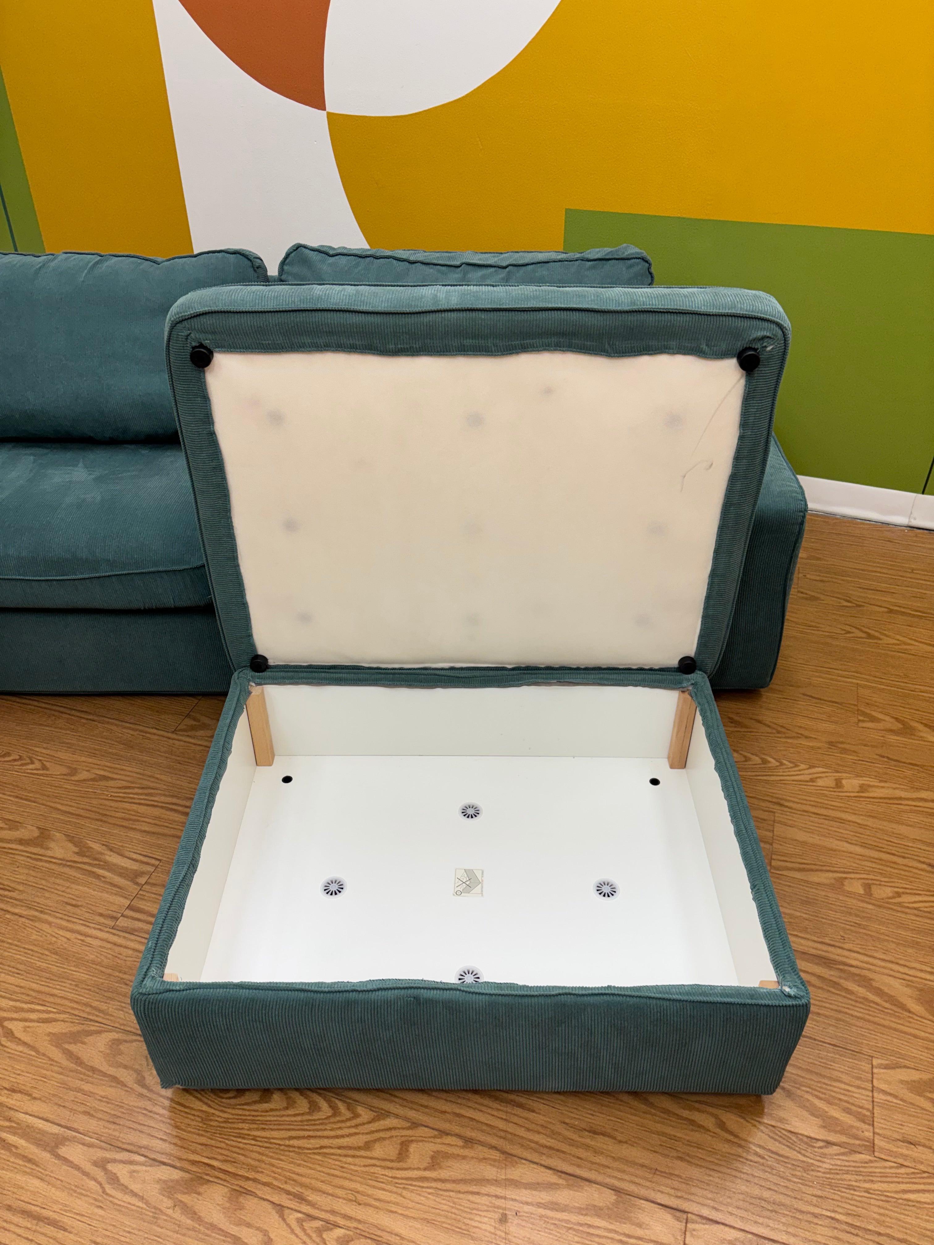 Teal Fabric Loveseat with Ottoman