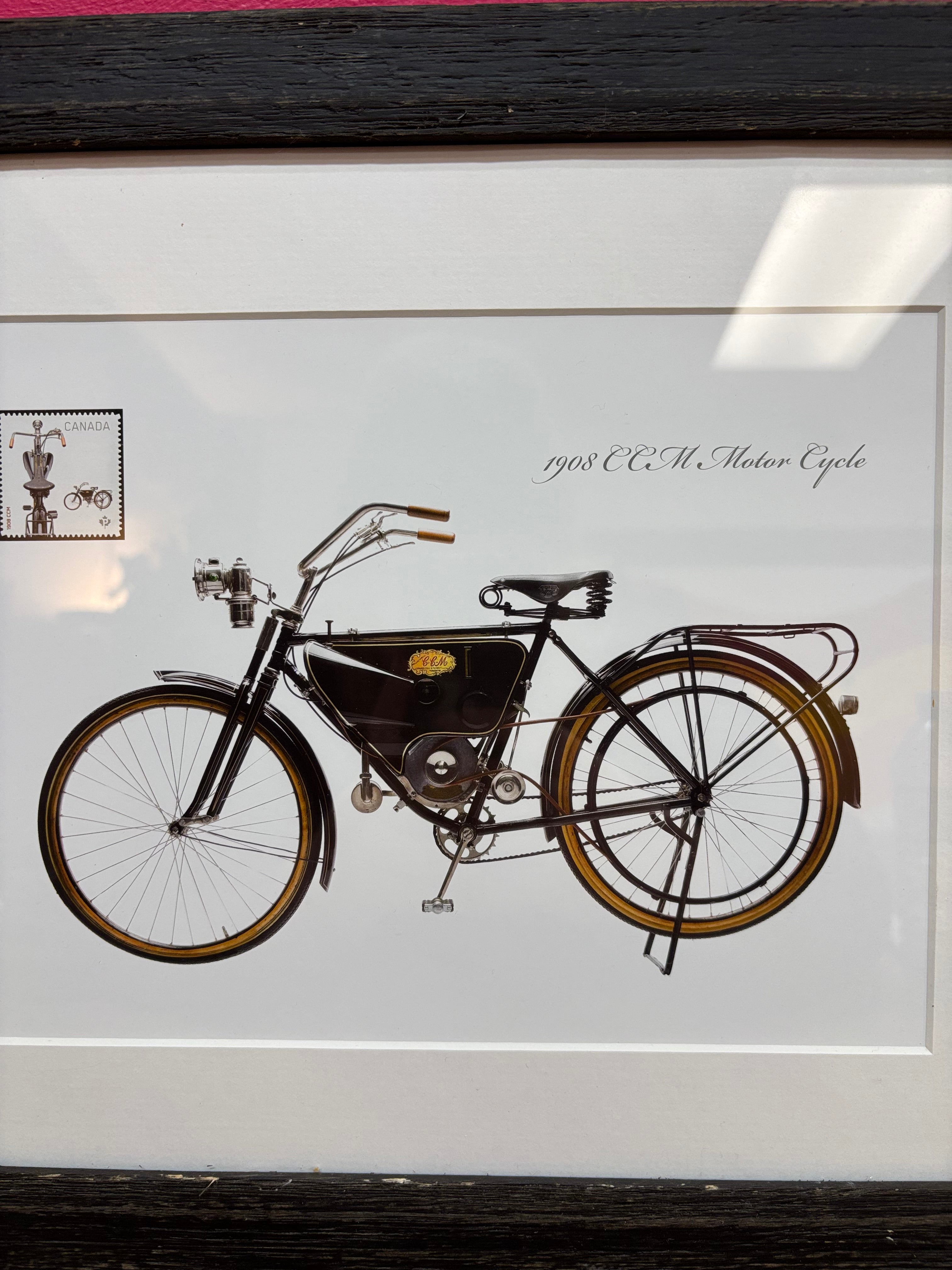 Framed 1908 CCM Motor Cycle