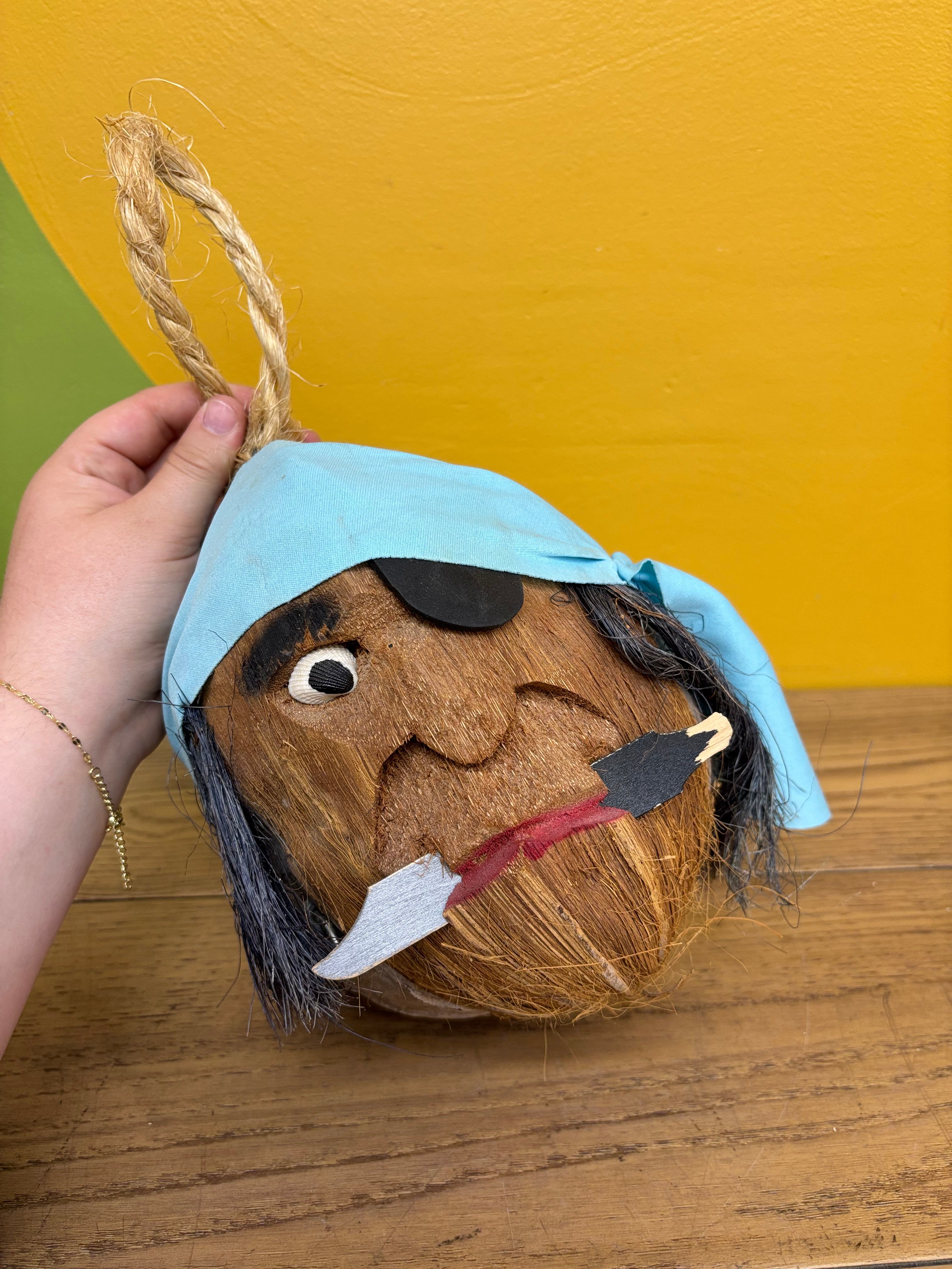 Carved Coconut Pirate Head