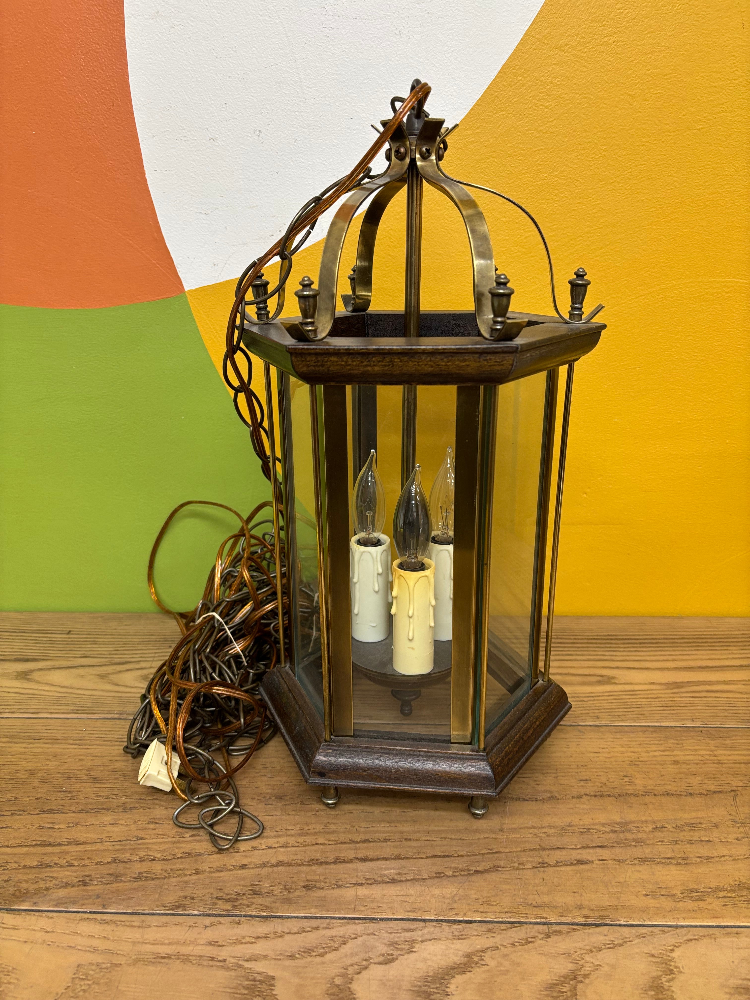 Glass Lantern Style Swag Lamp