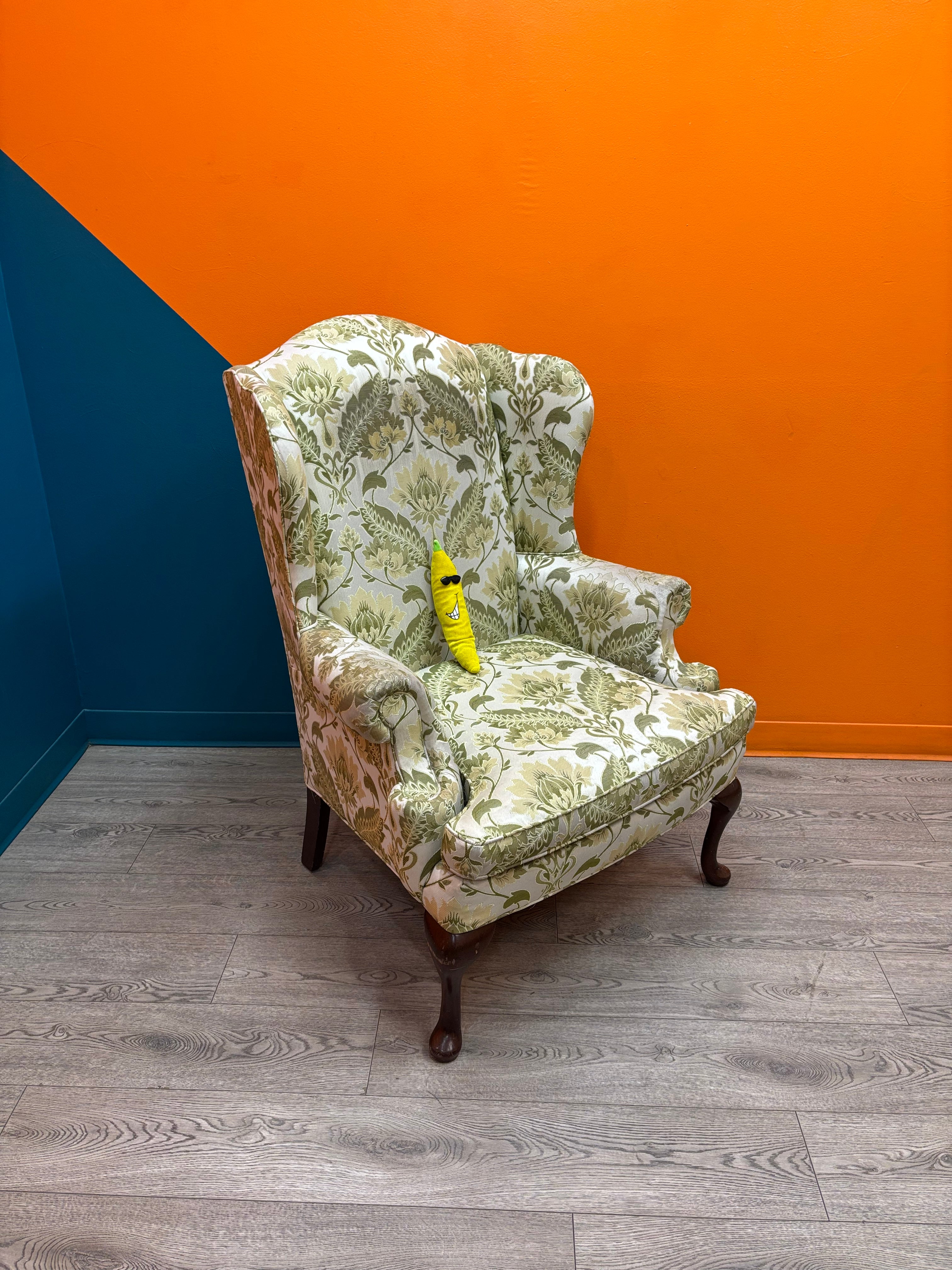 Green Floral Wingback Chair