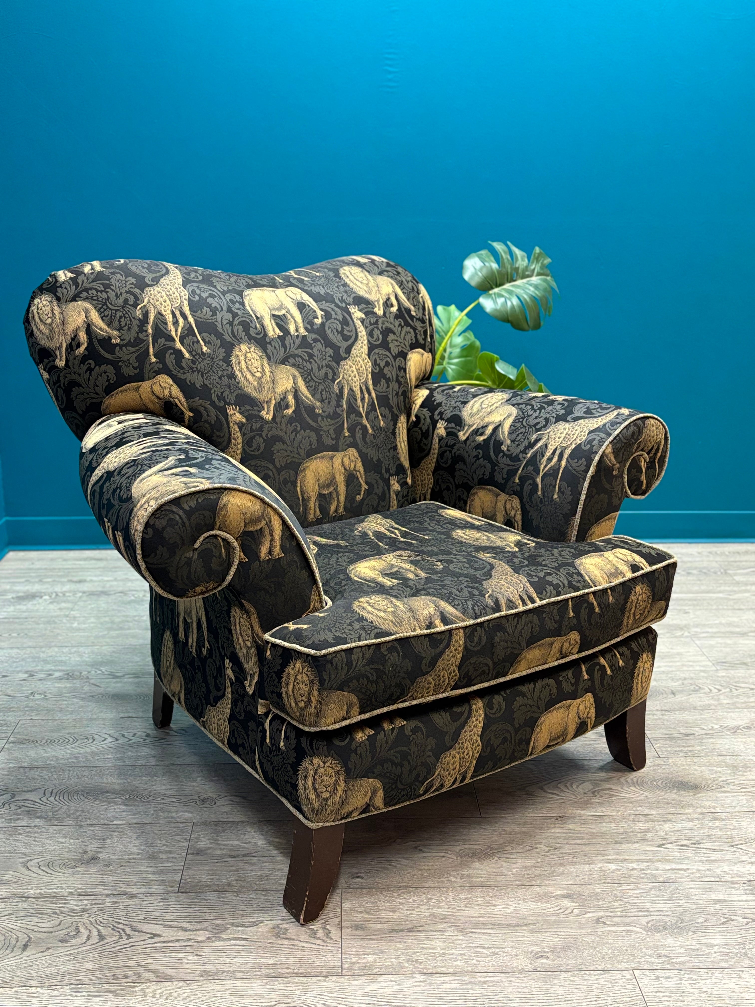 Black & Gold Safari Upholstered Armchair