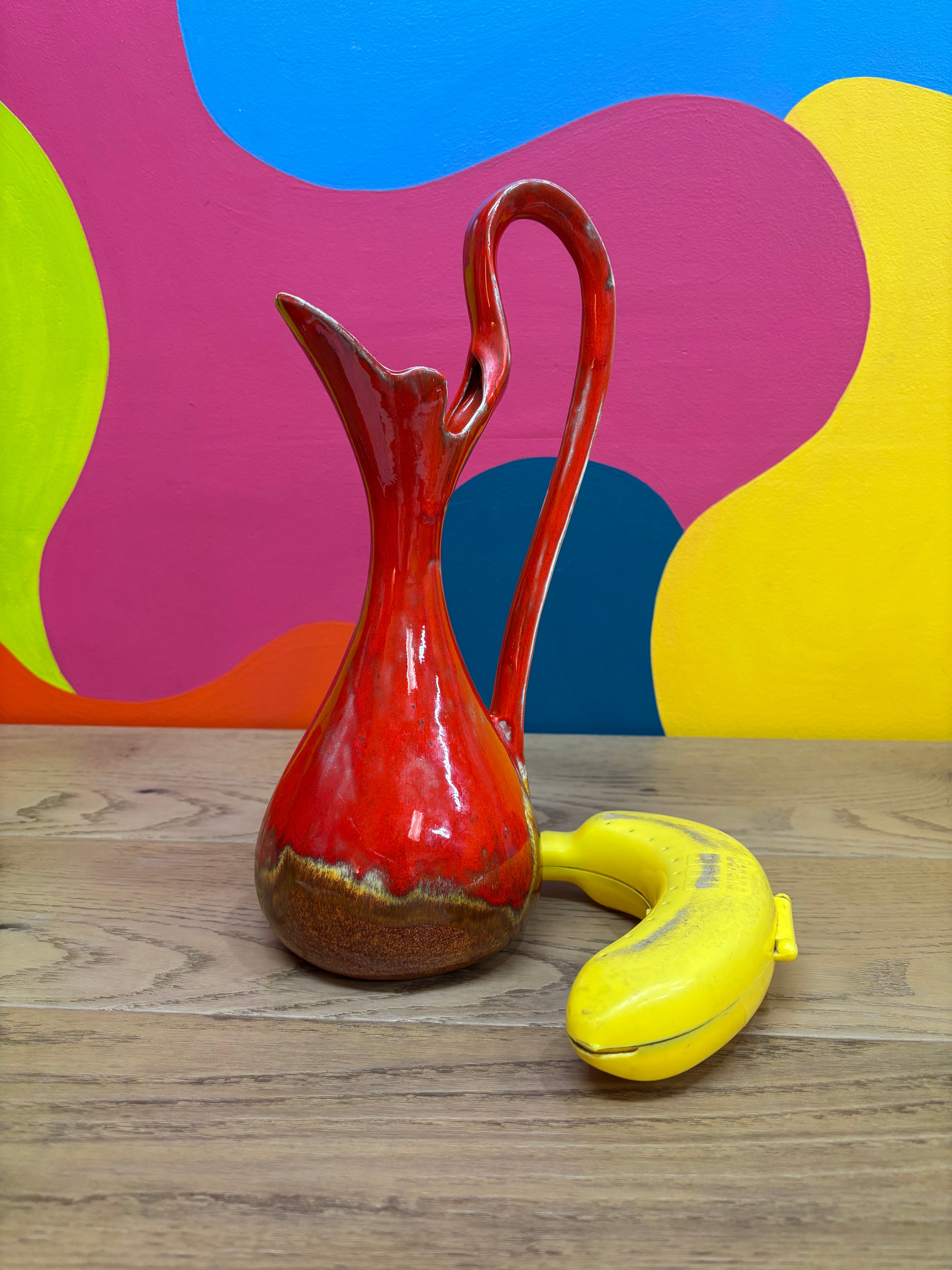 Red & Brown Ceramic Water Pitcher