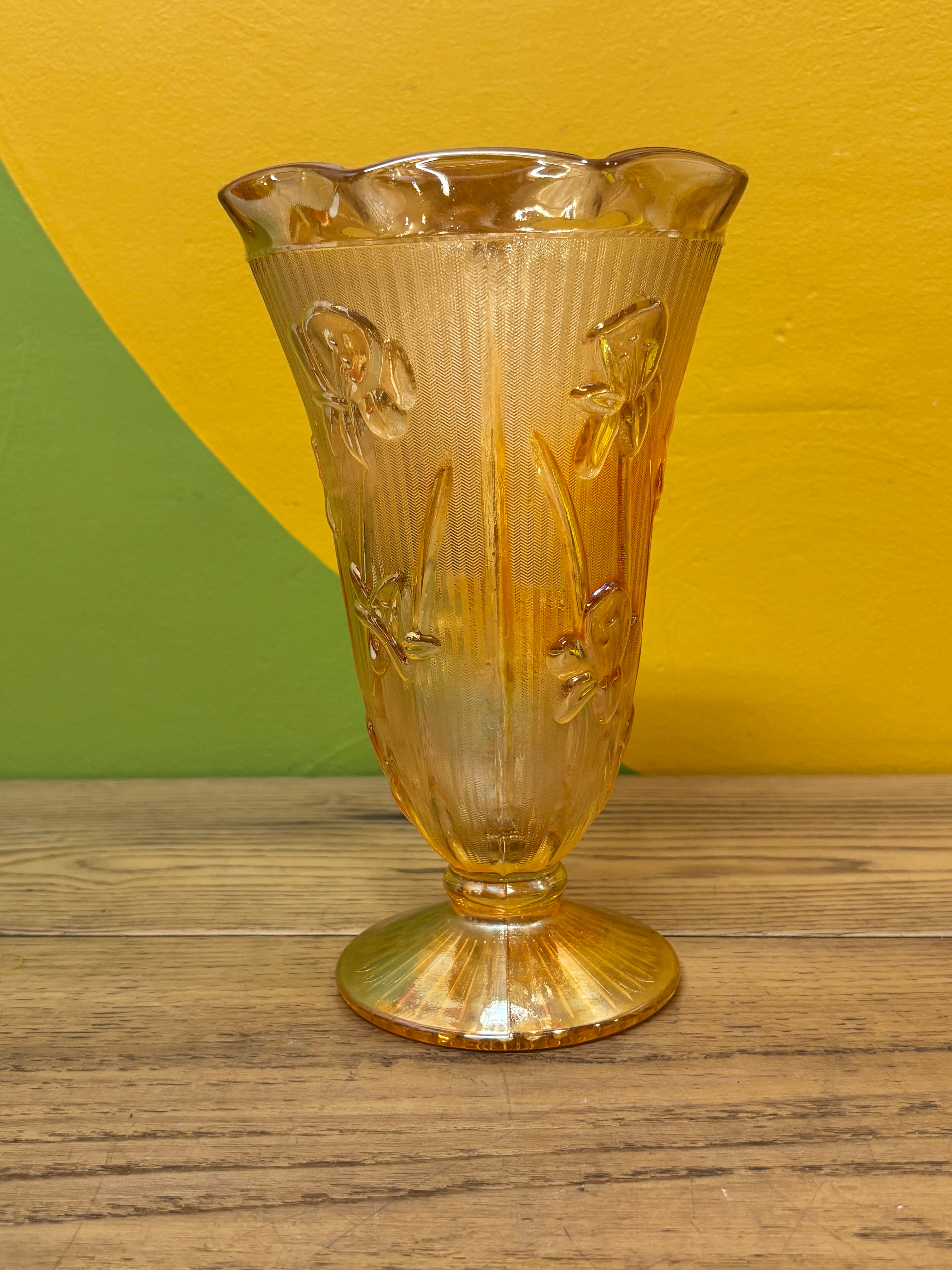 Marigold Carnival Glass Vase