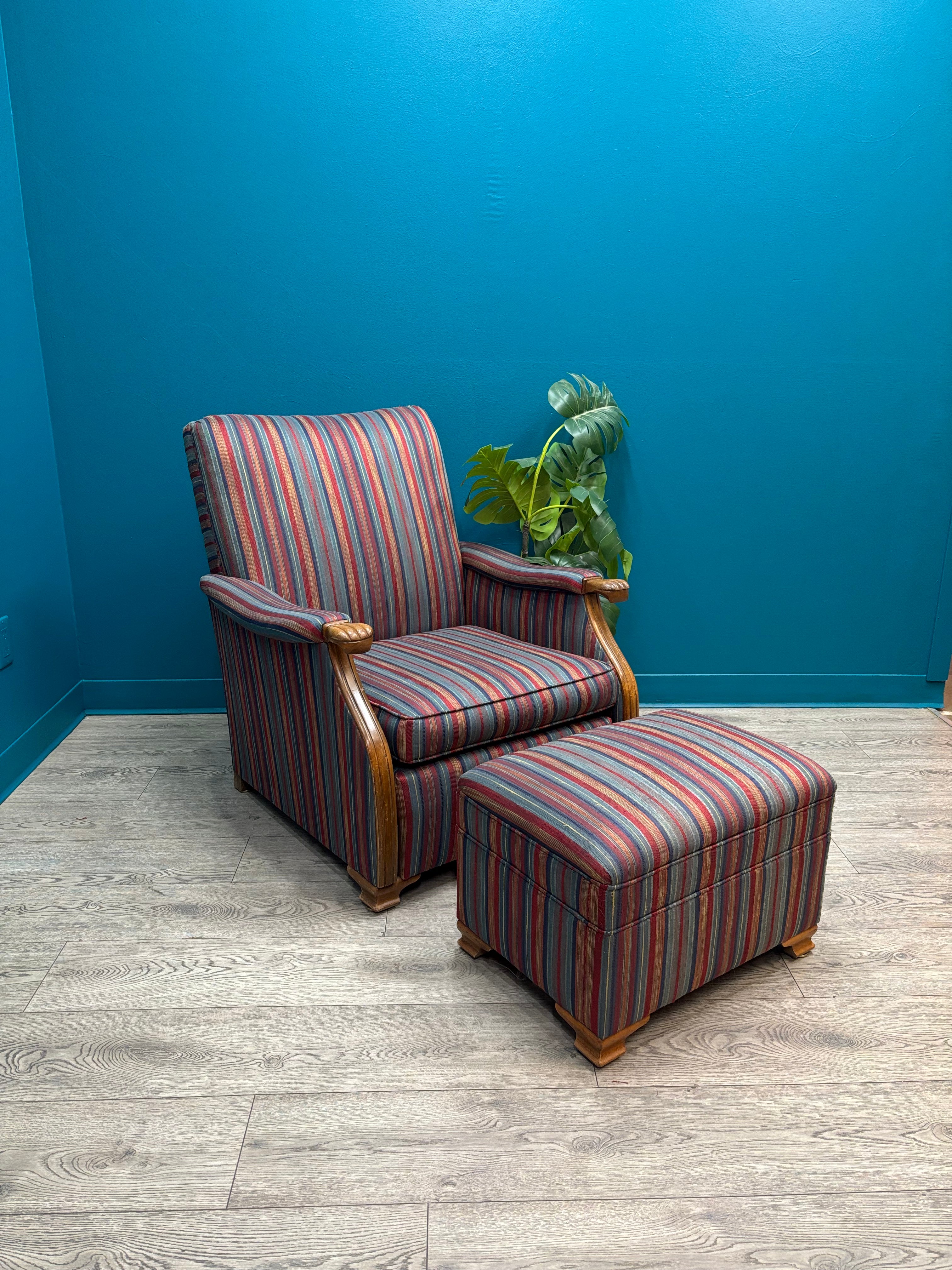Striped Armchair with Ottoman