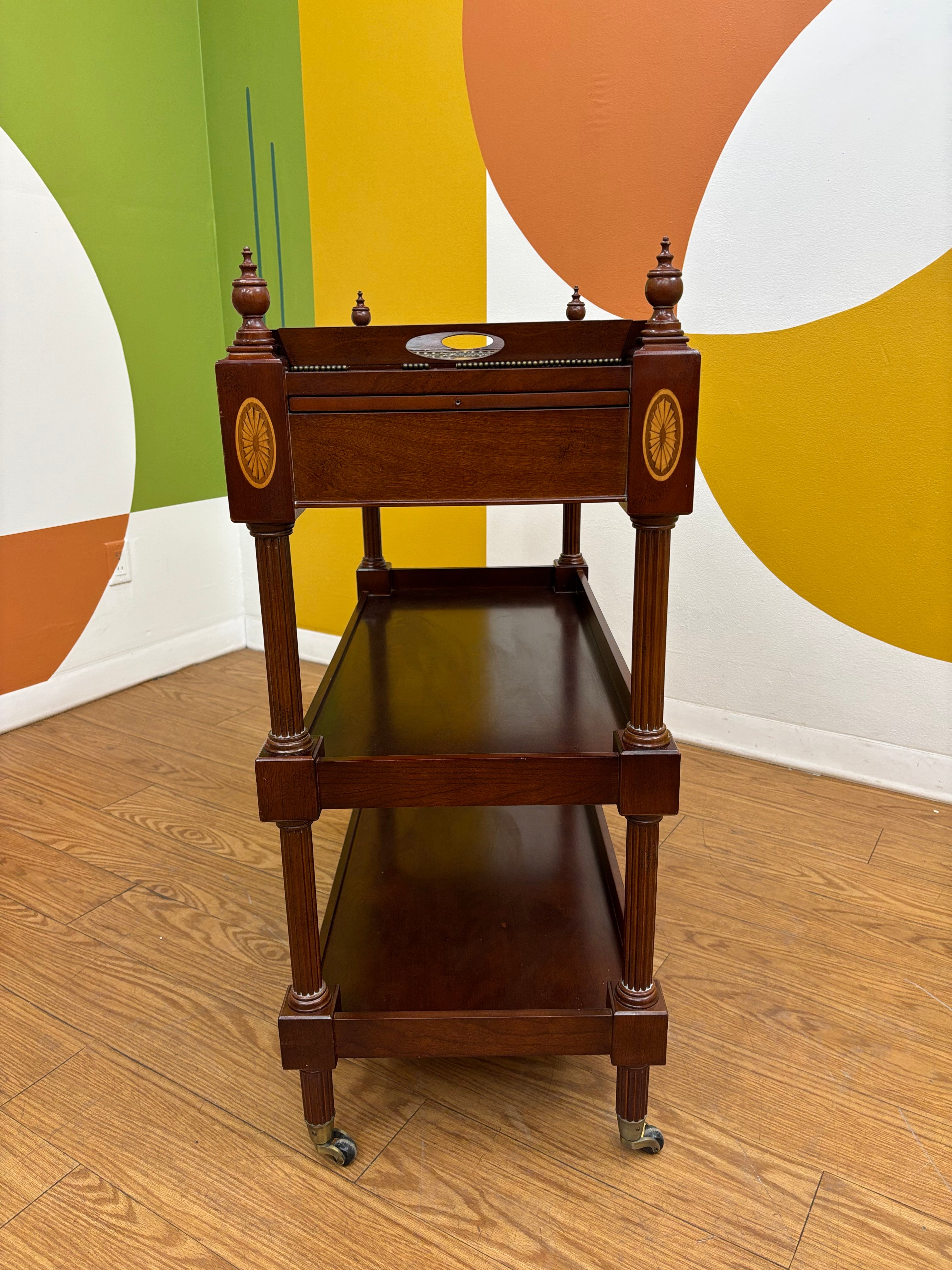 Mahogany Post Rolling Serving Cart