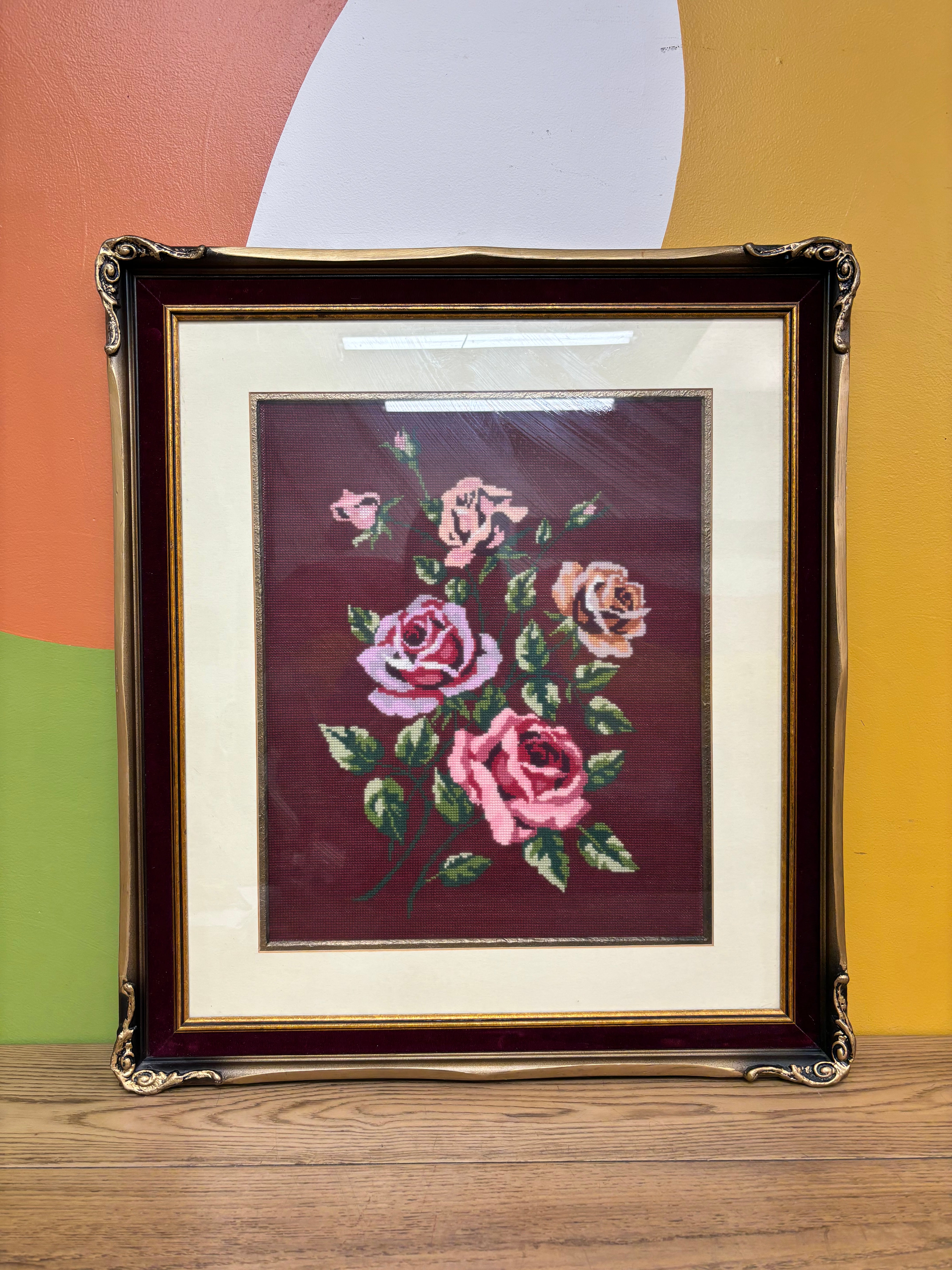 Framed Floral Needlepoint