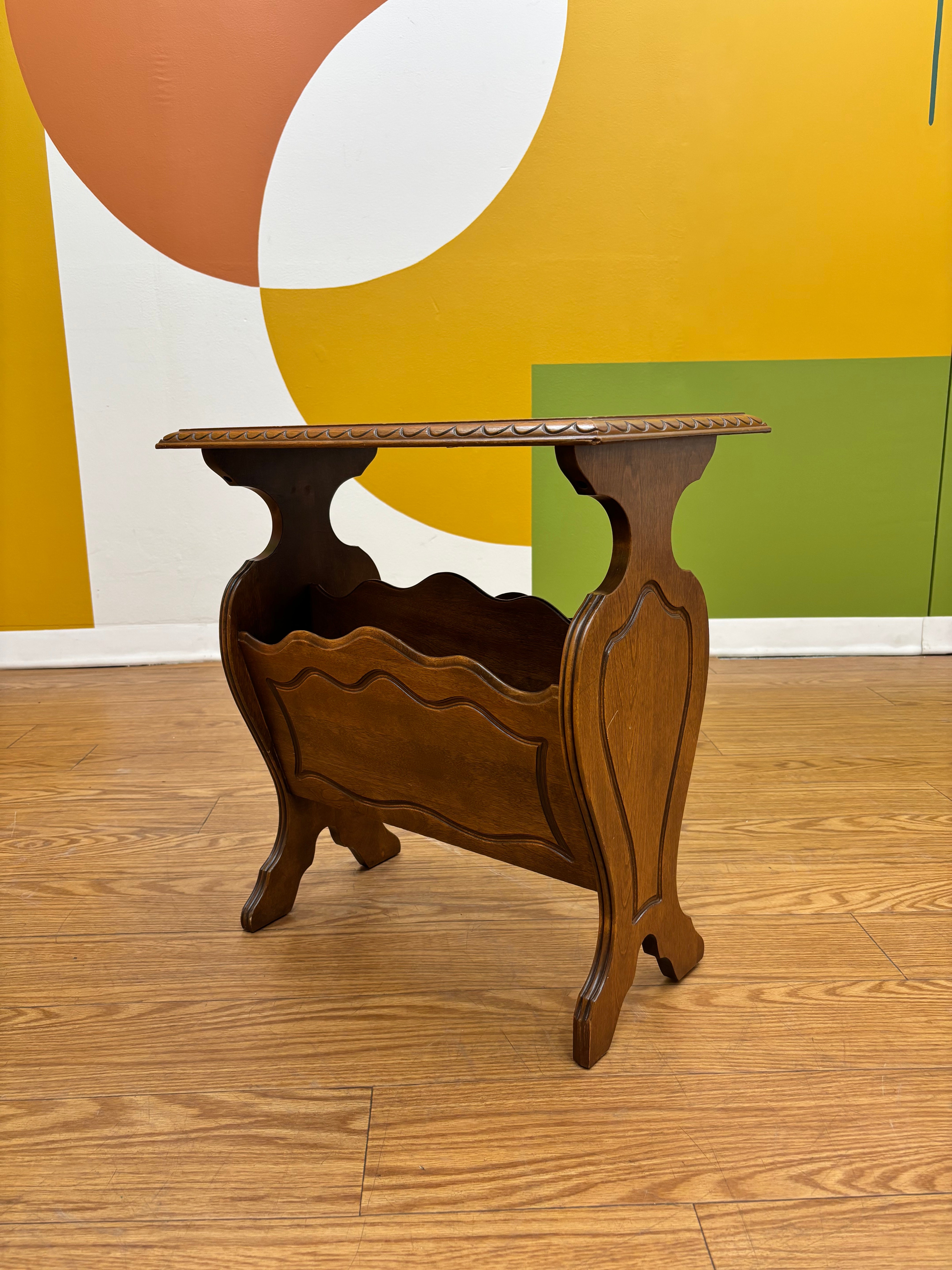 Wood Side Table with Magazine Storage