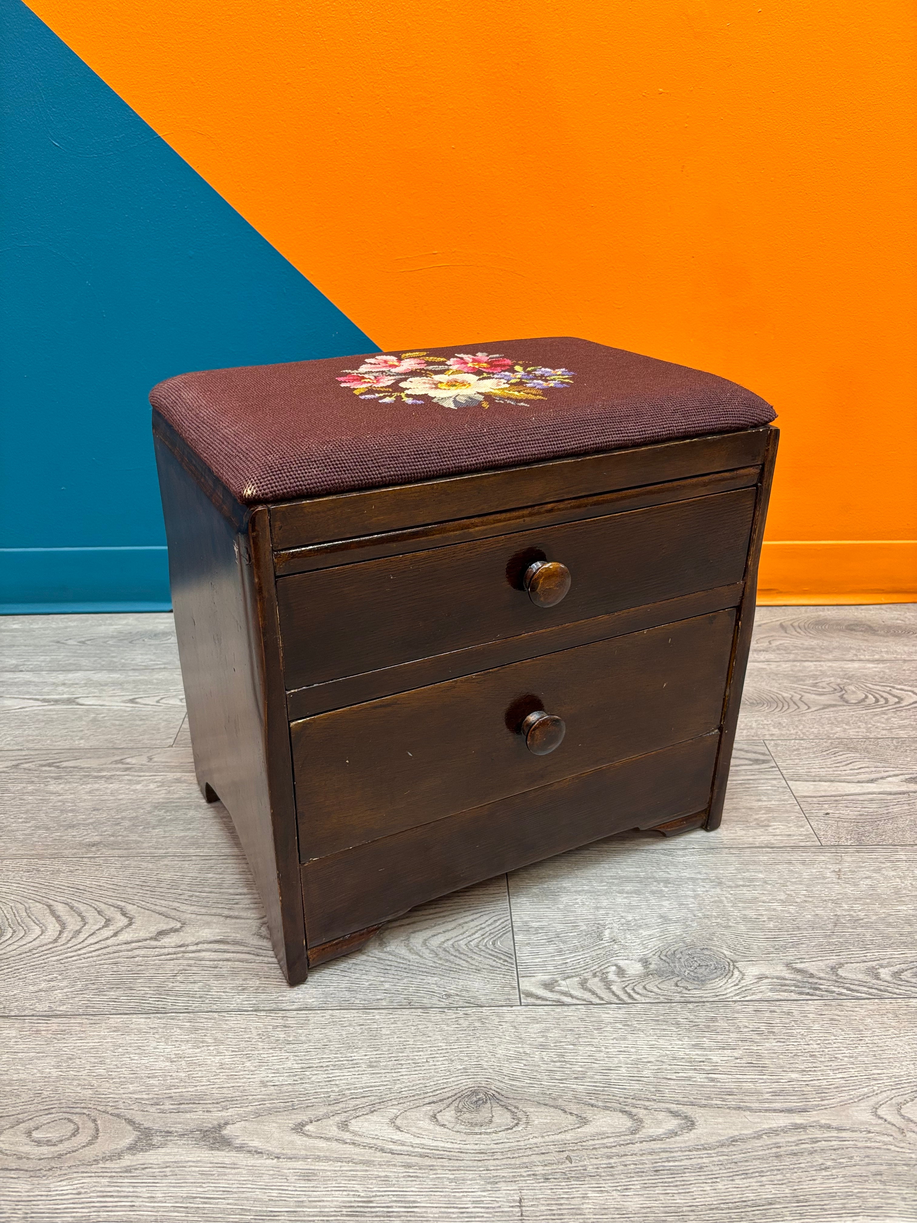 Cross Stitch Stool with Drawers