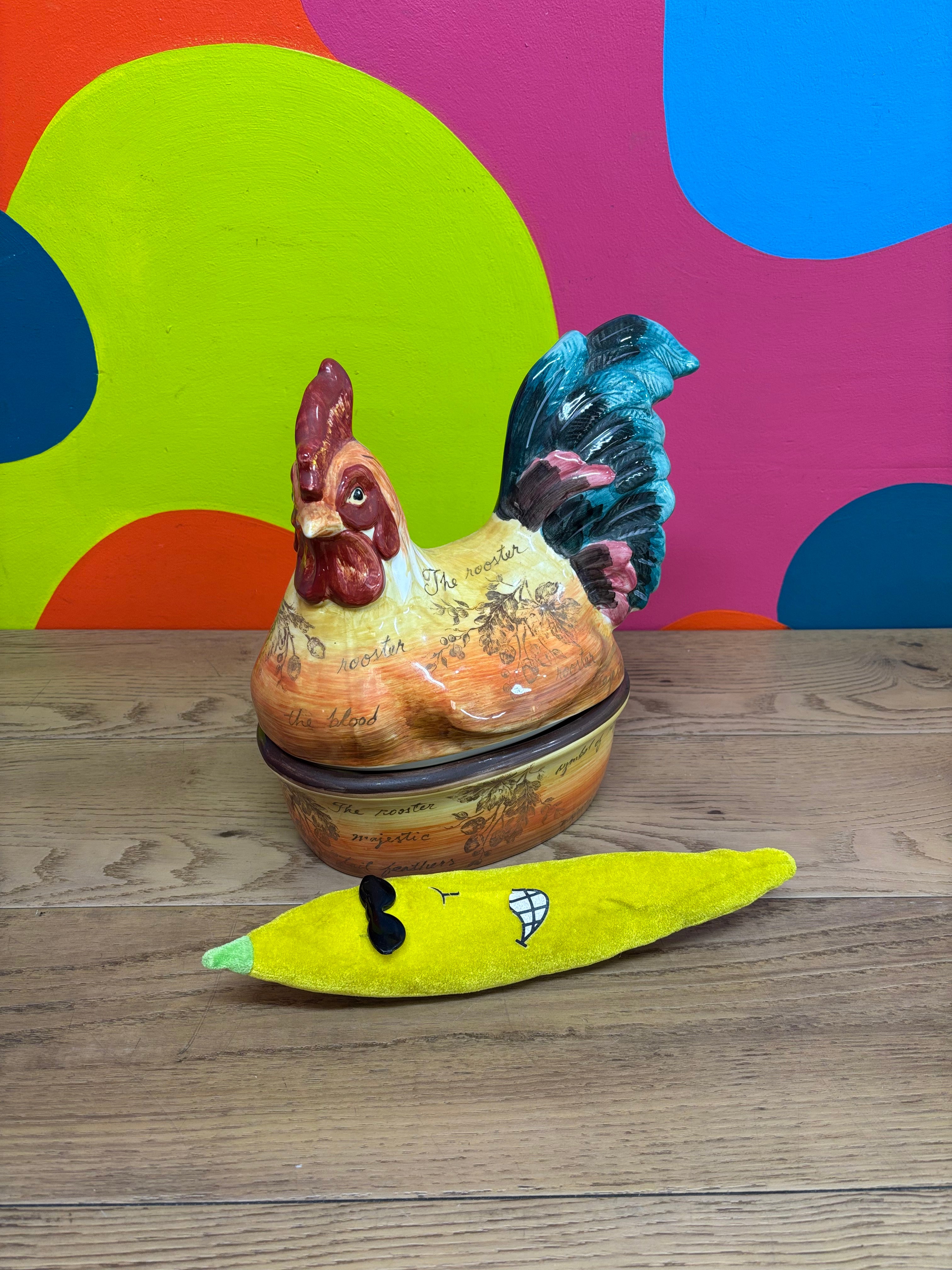 Hand Painted Rooster Jar