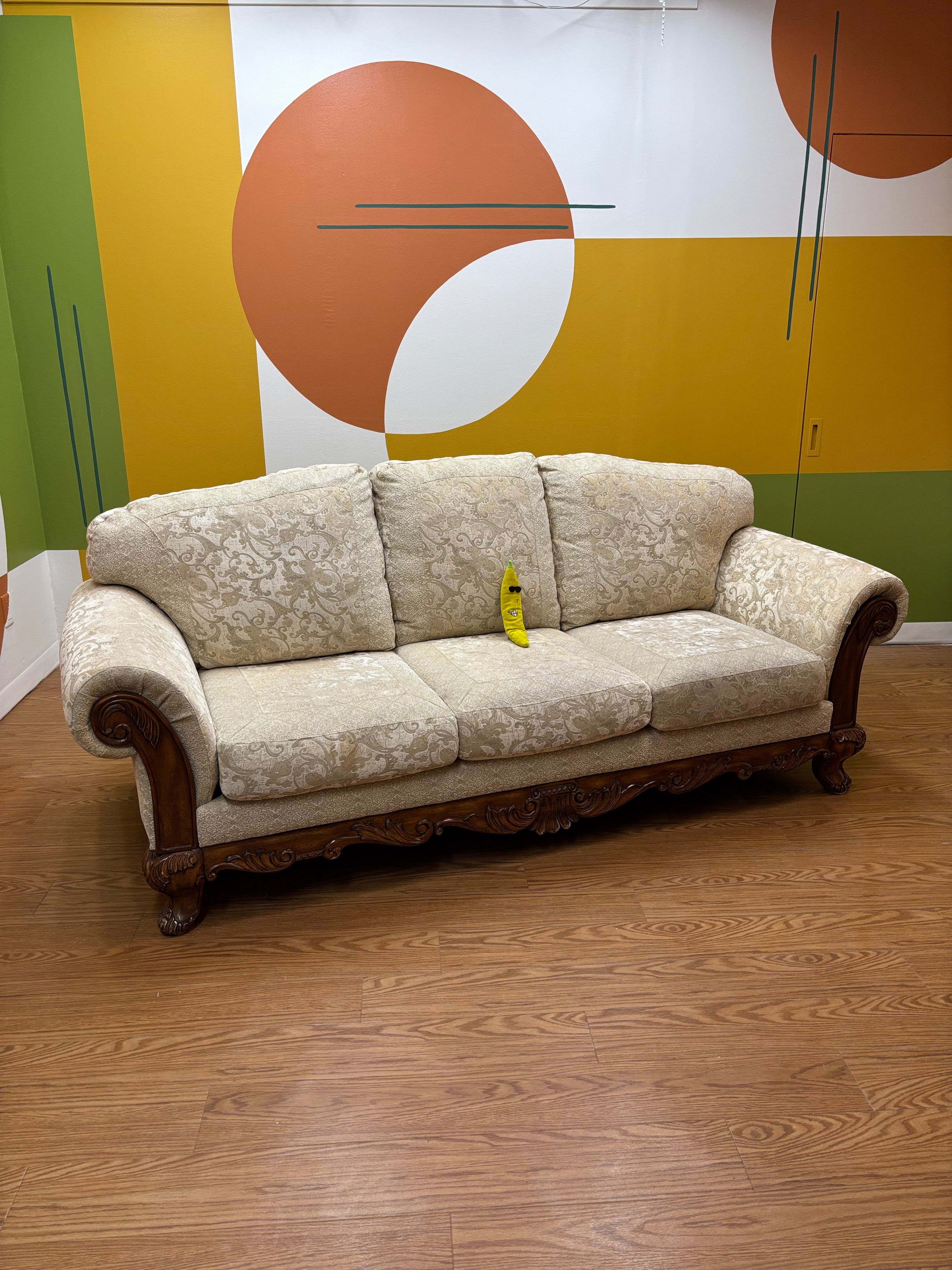 Fabric & Wood Carved Sofa