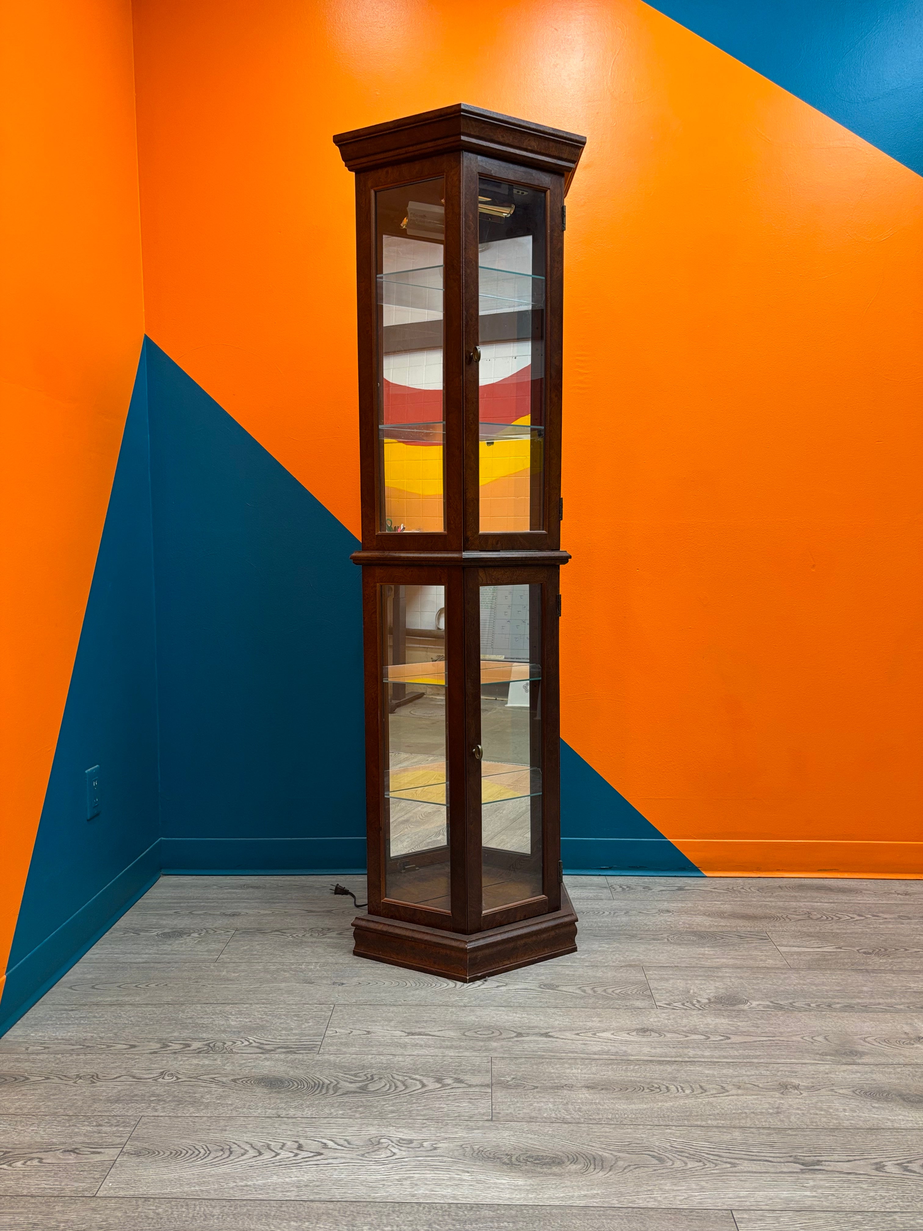 Light Up Wood and Glass Display Cabinet