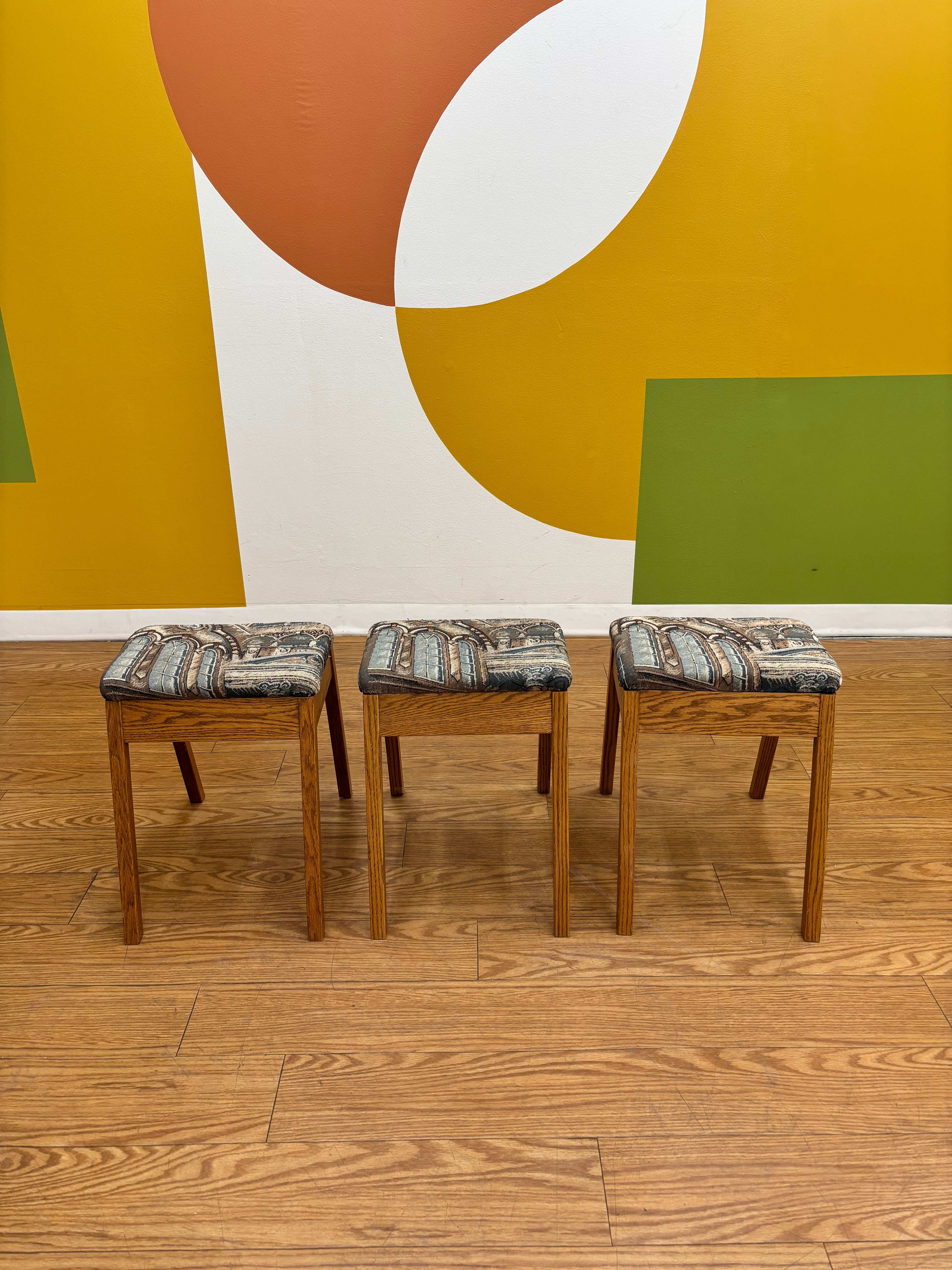 Set of 3 Low Wood Stools