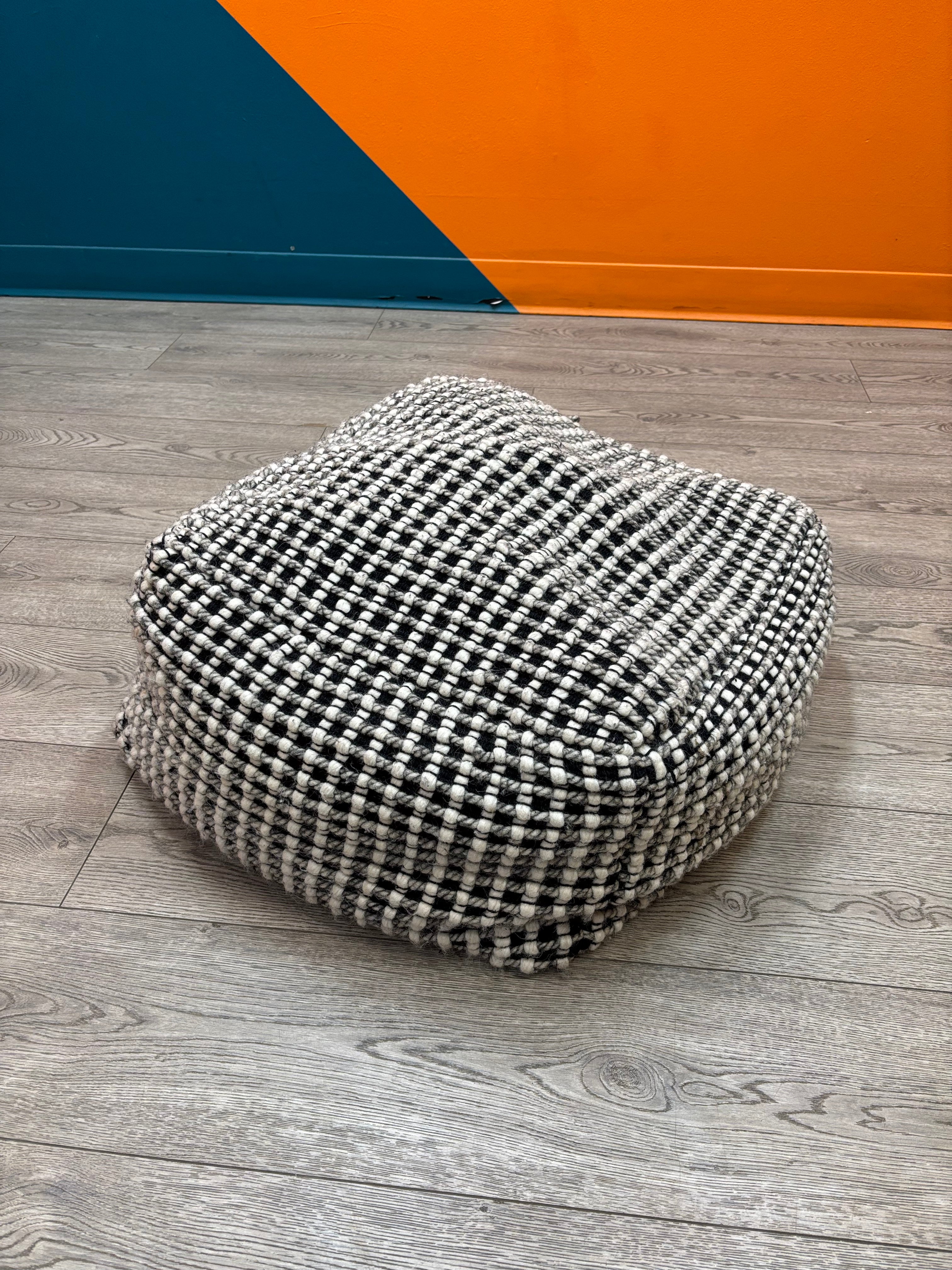 Square Black and White Pouf