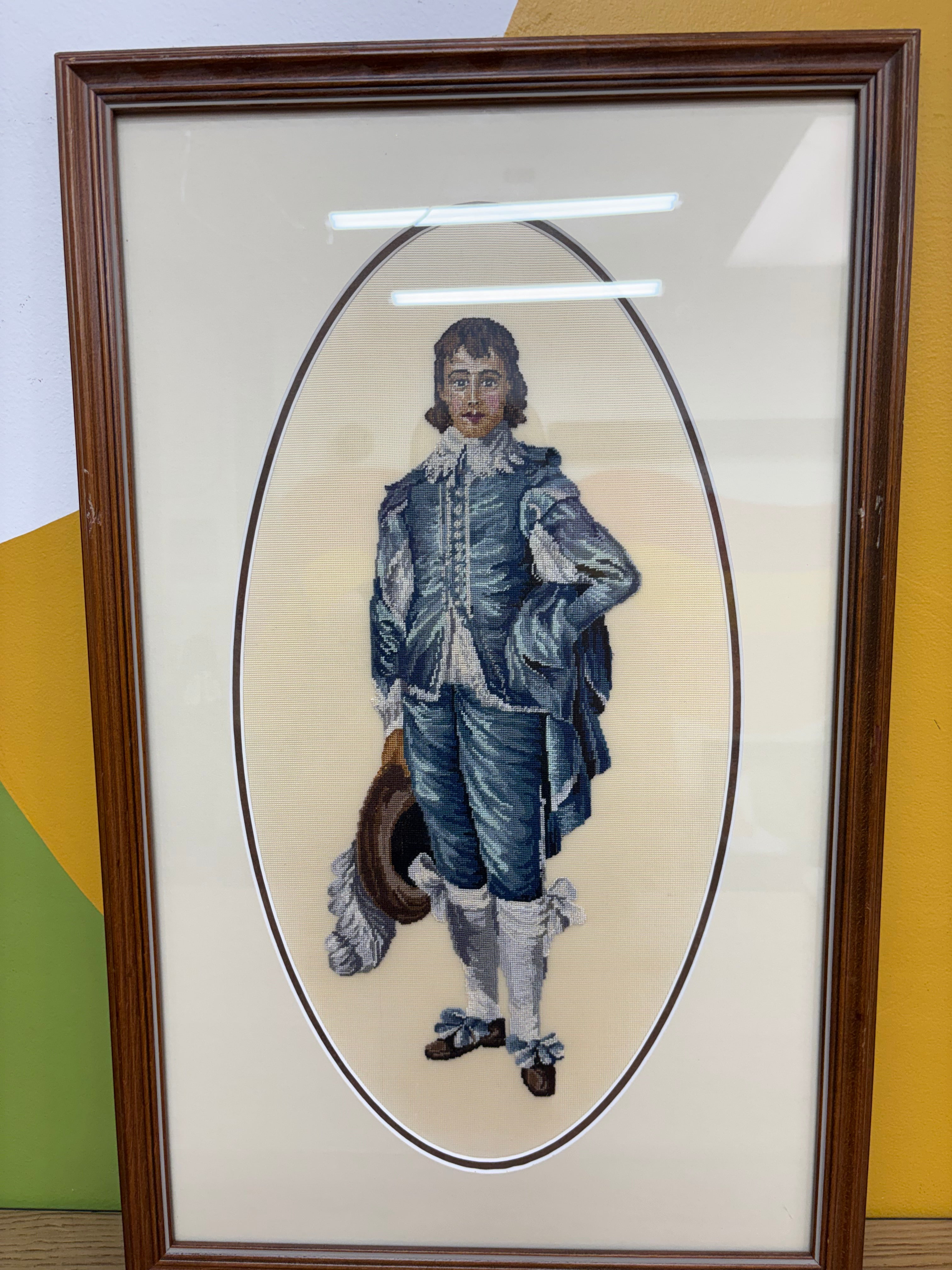 Framed Needlepoint Blue Boy