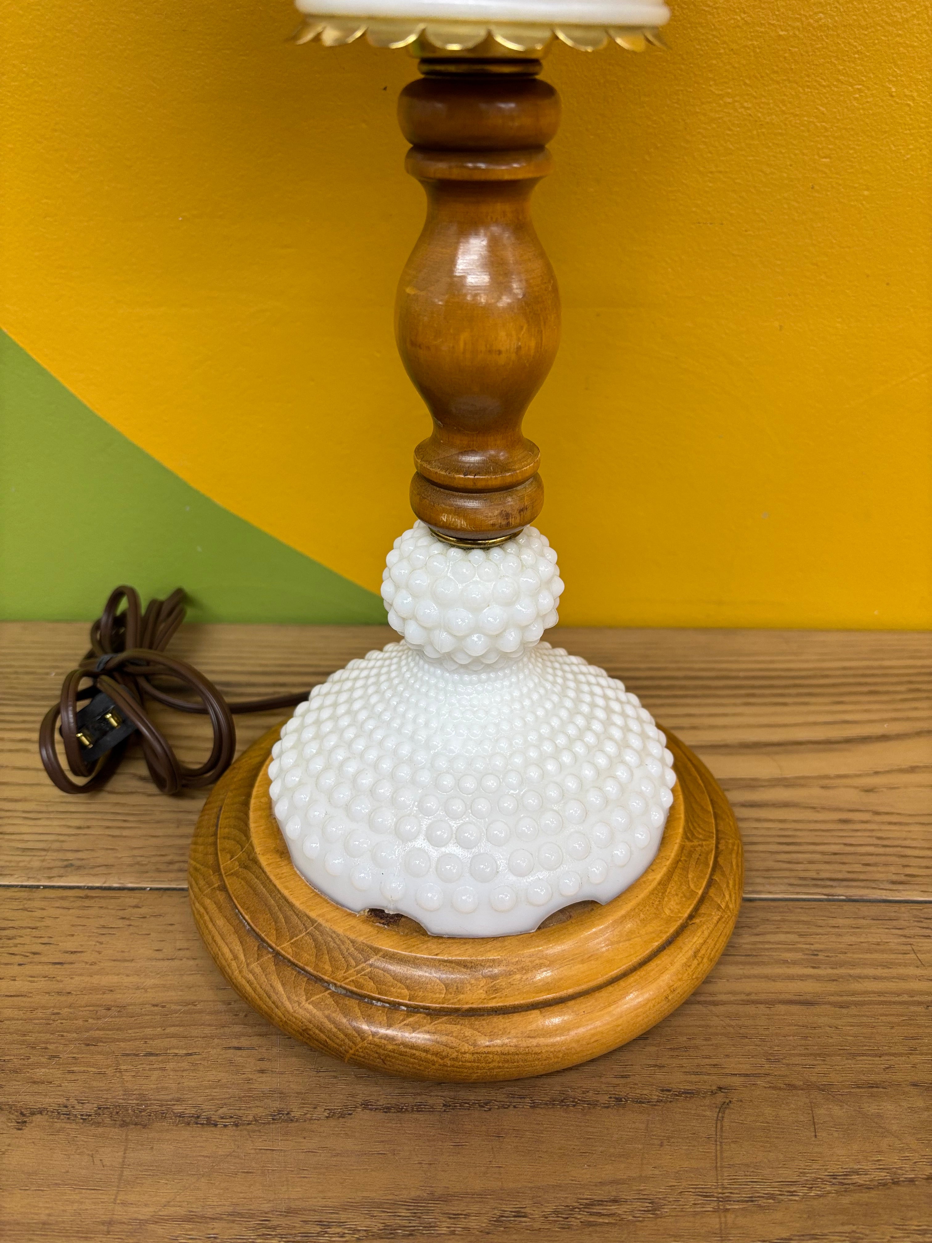 Hobnail Milk Glass Table Lamp