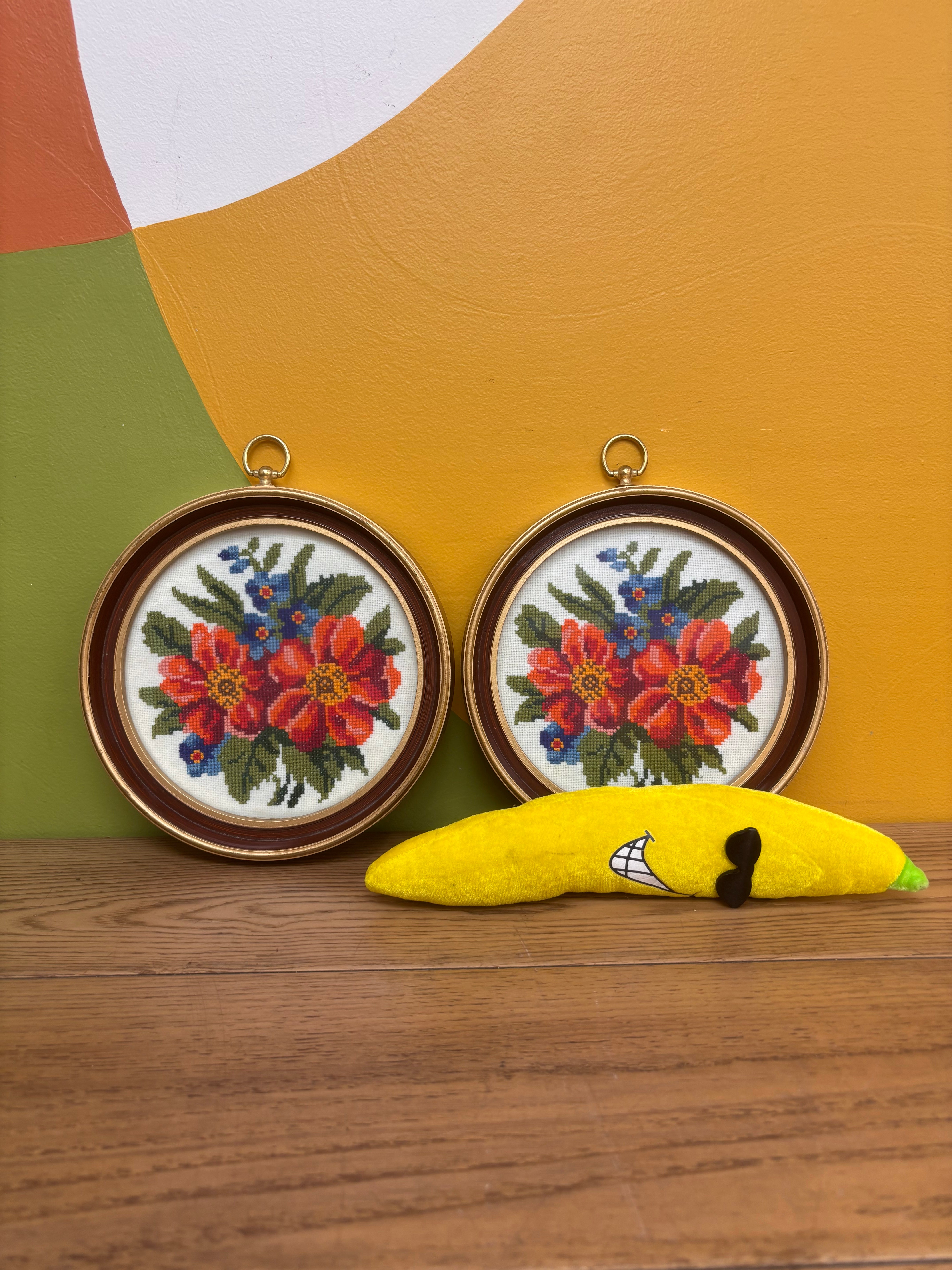 Set of 2 Floral Needlepoints