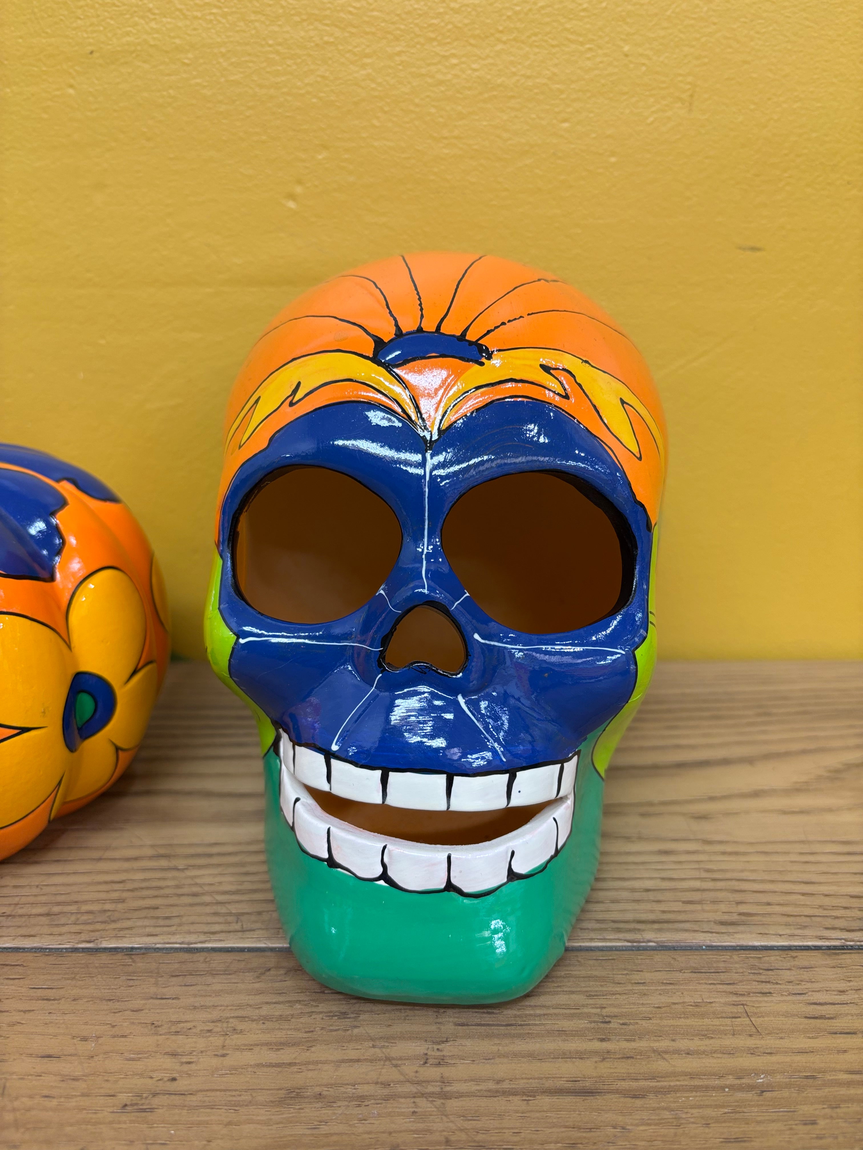 Painted Pumpkin & Skeleton Head