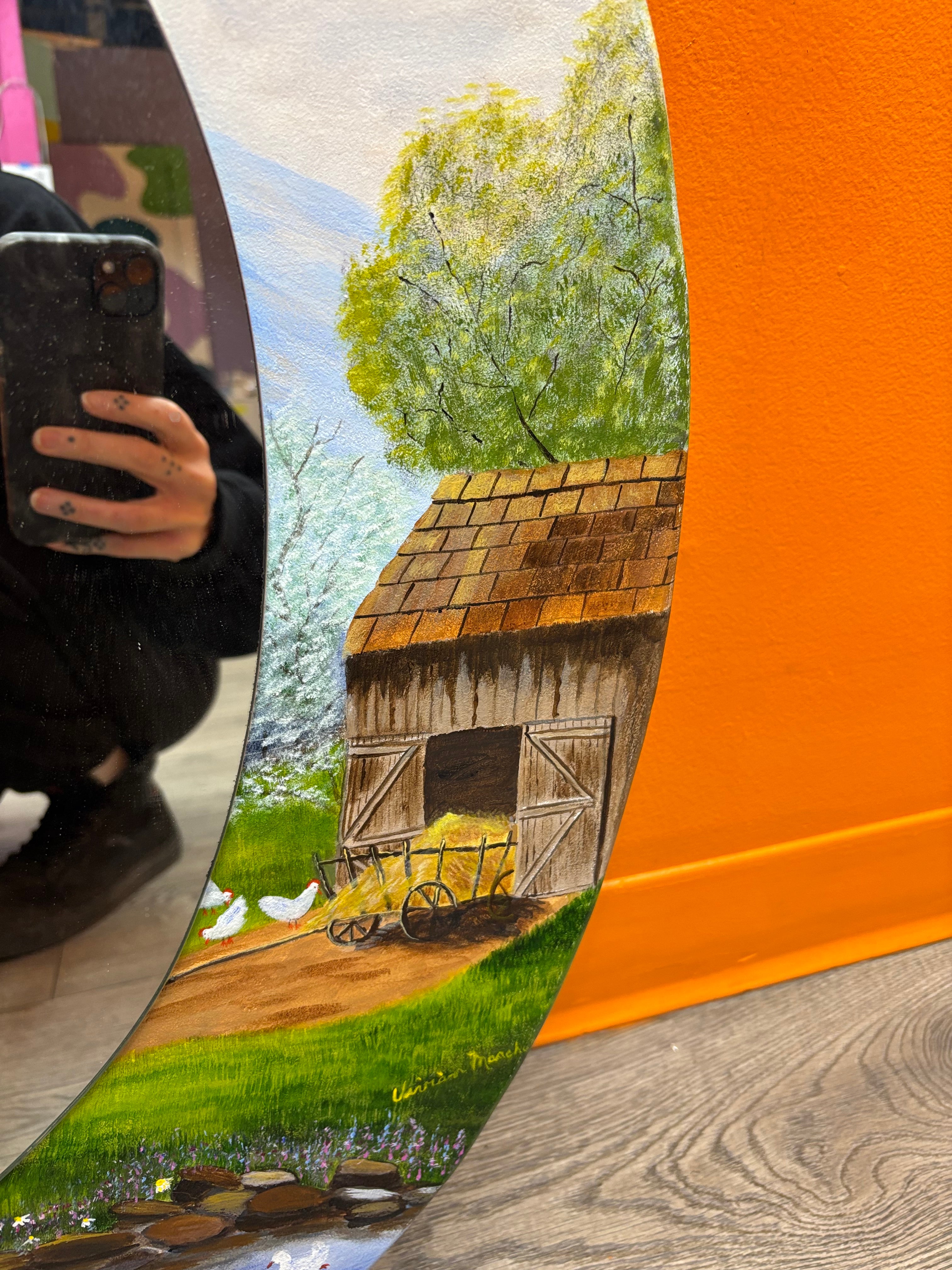 Mirror with Farm Painting Frame