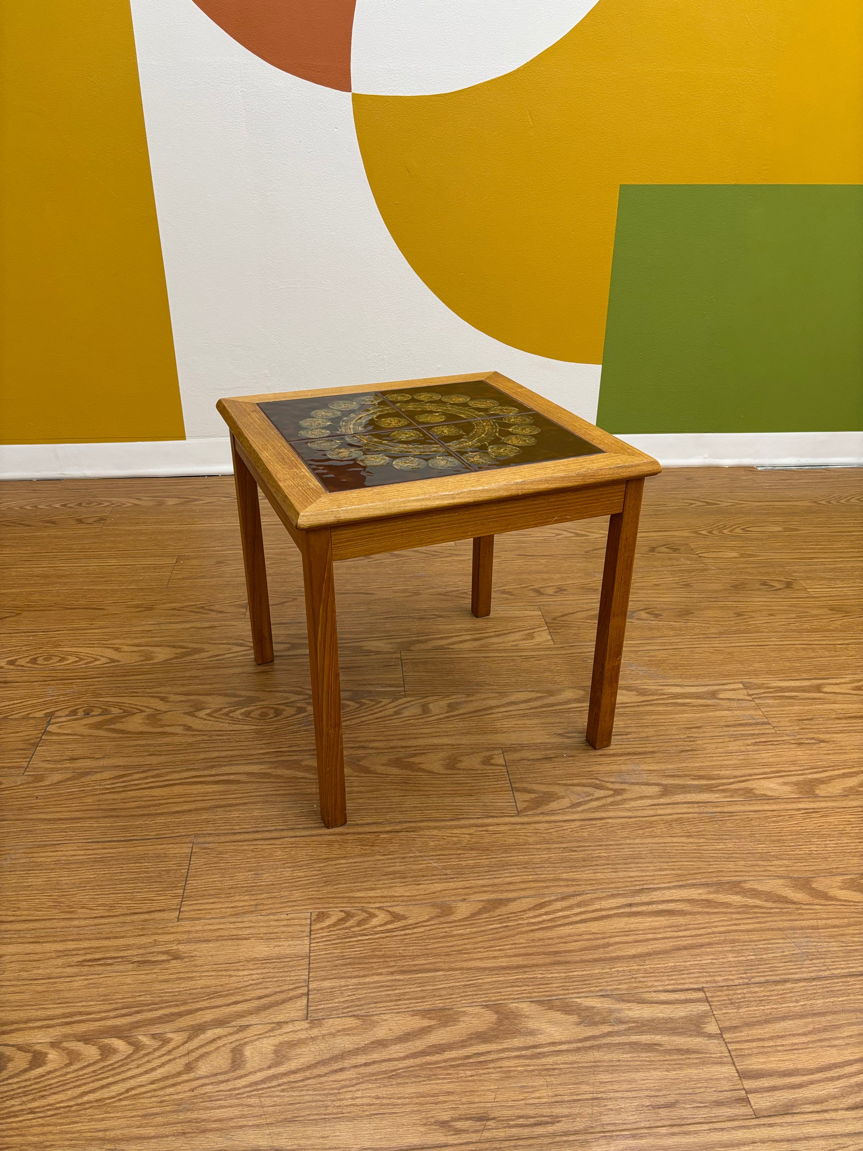 Wood Side Table with Tile Top