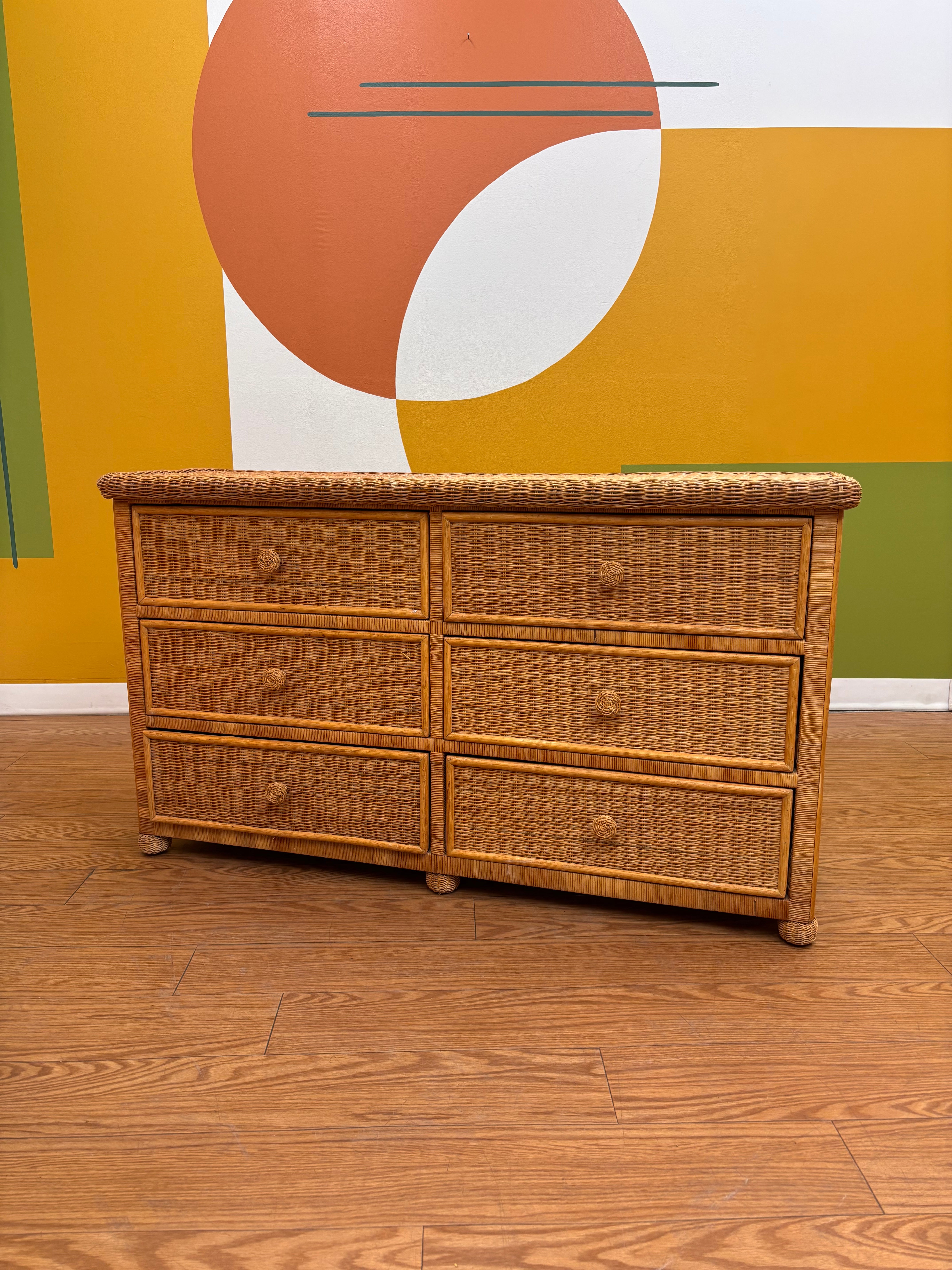 6-Drawer Rattan Dresser