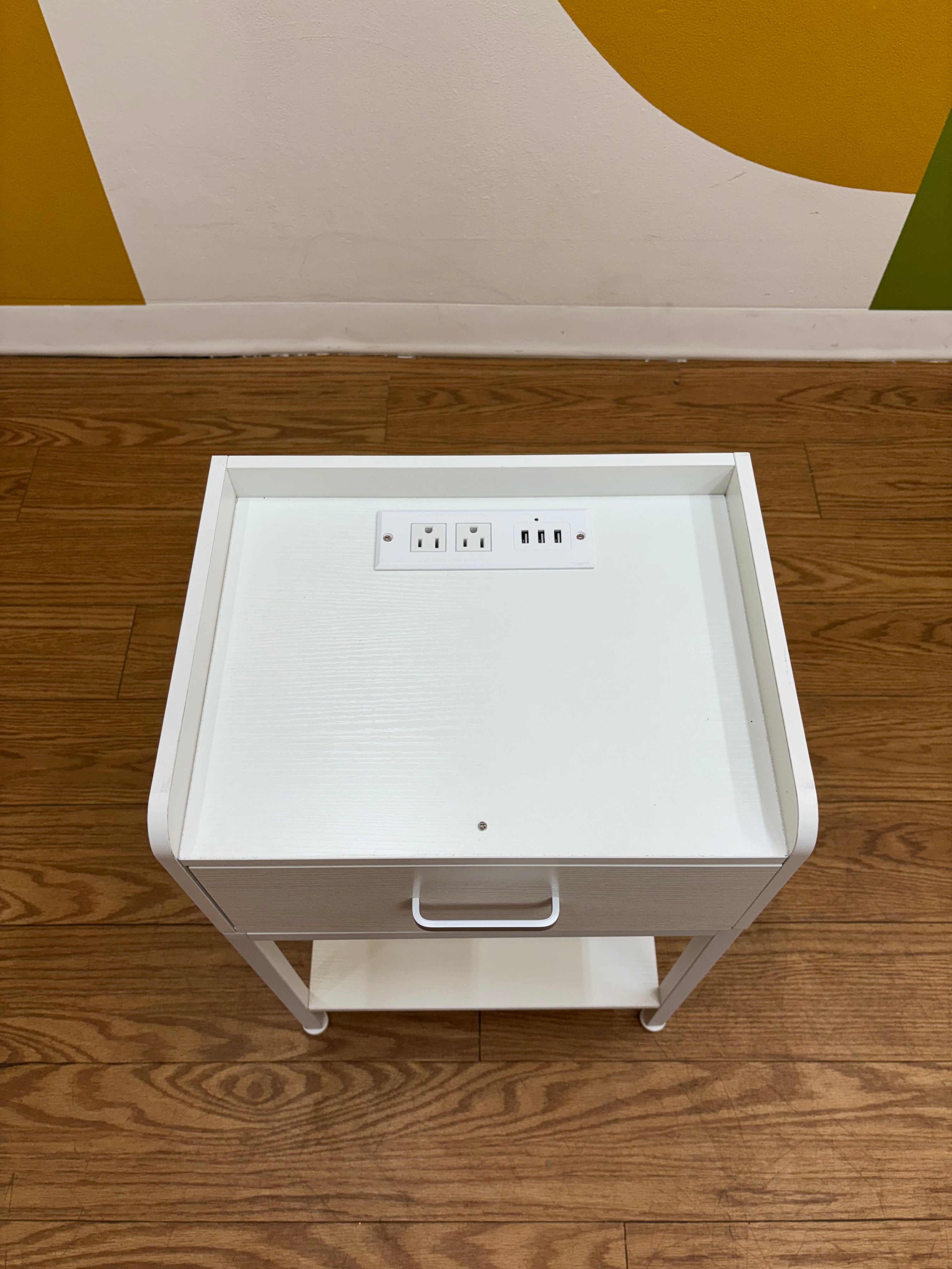 White Nightstand with Built in Charging Station