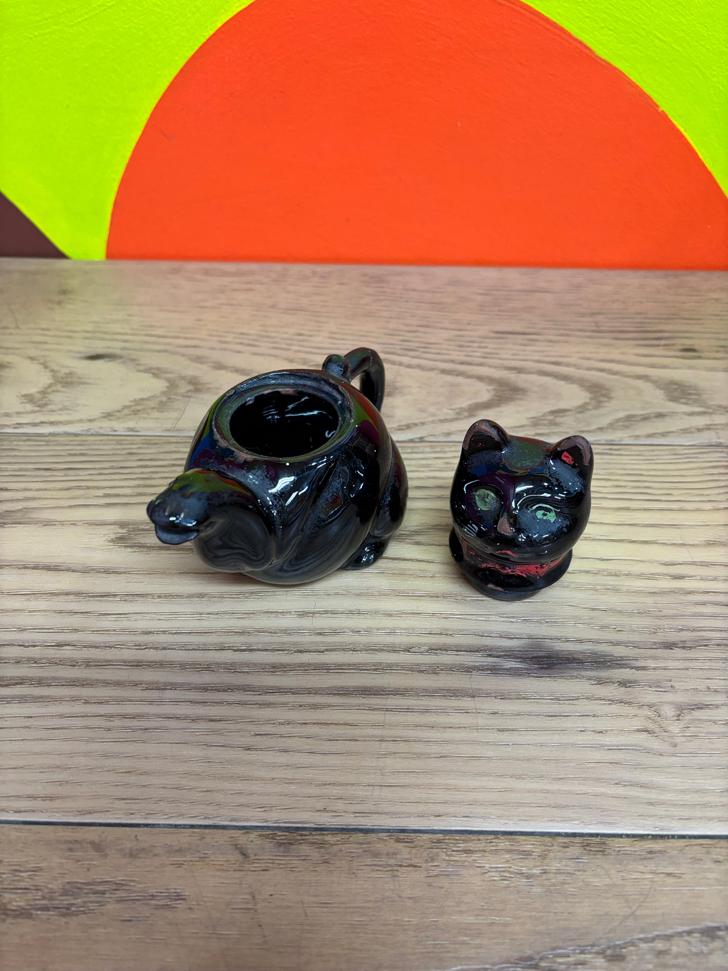 Redware Black Cat Creamer